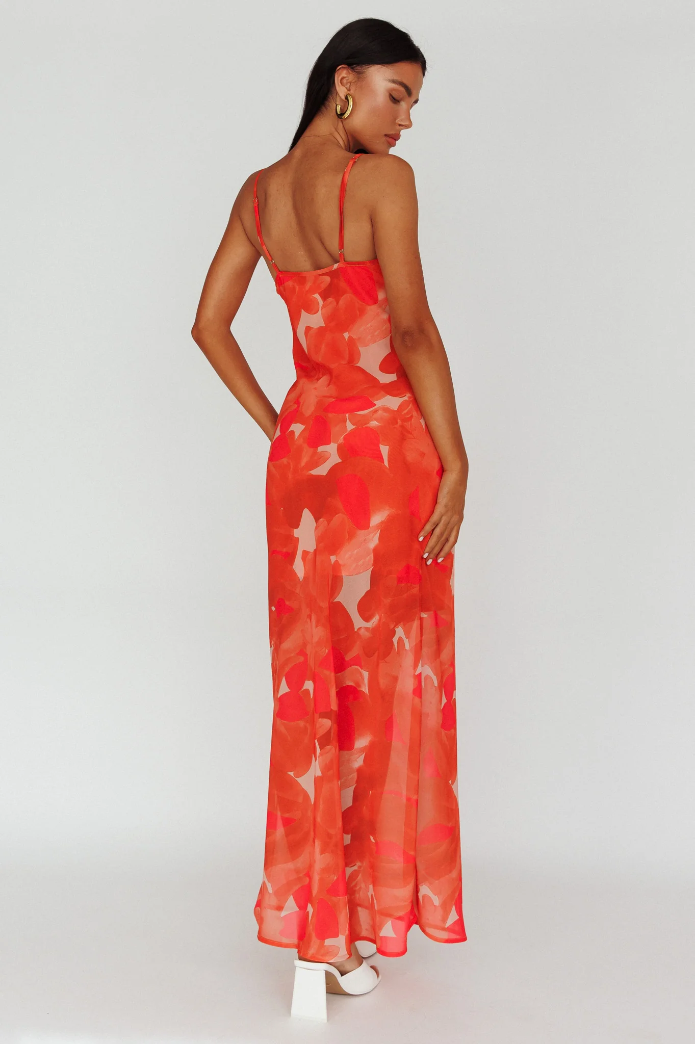 Stasi Cami Strap Midi Dress Floral Orange - Seraphlike