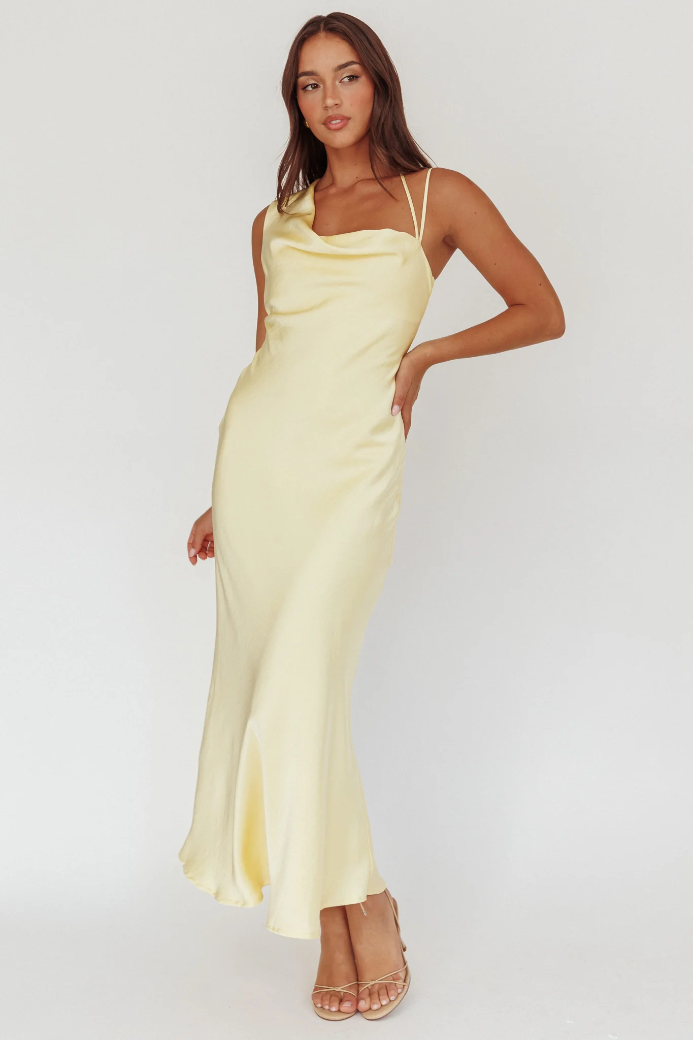 Eros Asymmetric Cowl Neck Maxi Dress Butter - Seraphlike
