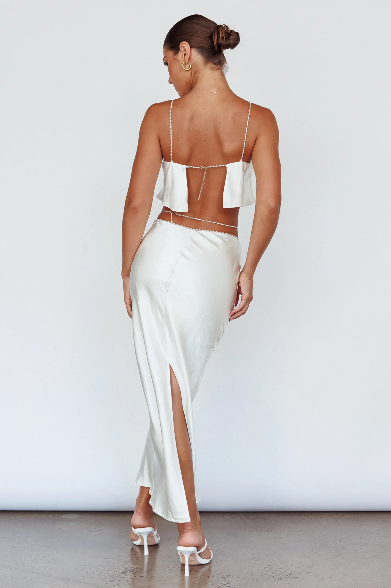 Tahni Diamante Strap Crop Top Oyster - Seraphlike