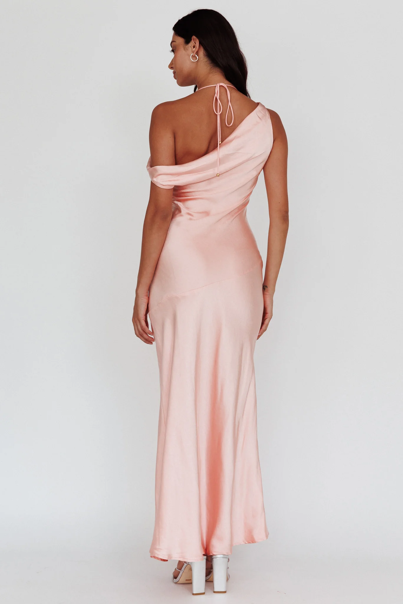 Etienne Off-Shoulder Halter Midi Dress Shimmer Pink - Seraphlike