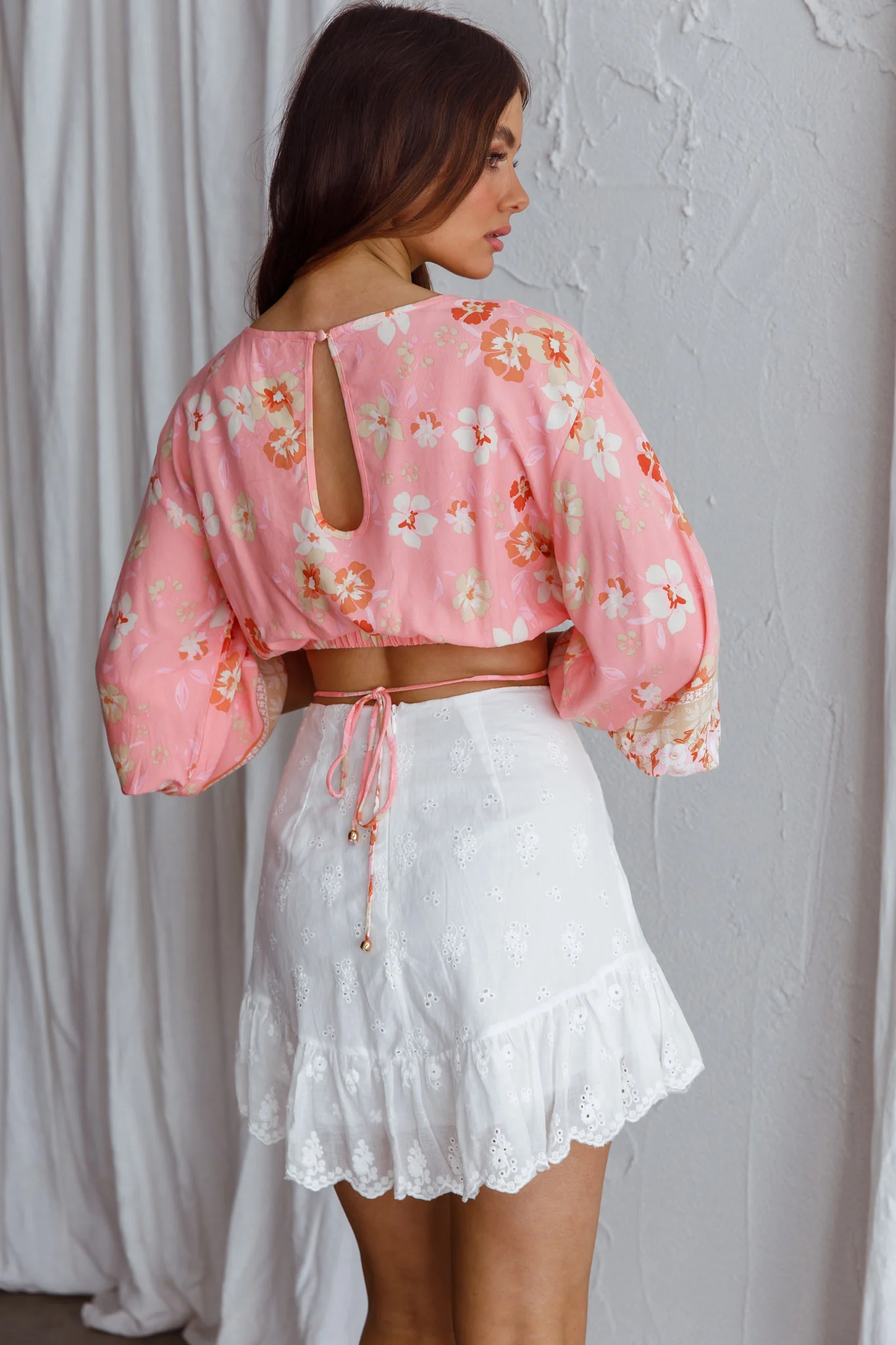Sea View Long Sleeve Crop Top Floral Pink - Seraphlike