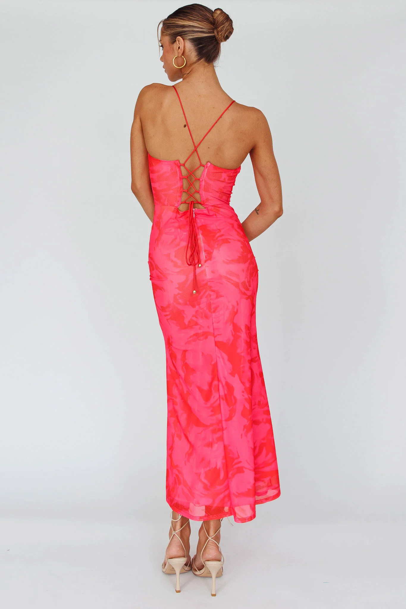 Nouveau U-Neckline Midi Dress Marbled Pink - Seraphlike