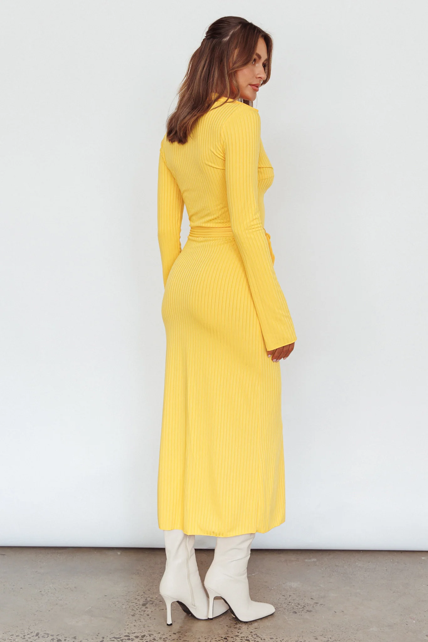 Eastcoast Collared Placket Midi Dress Yellow - Seraphlike