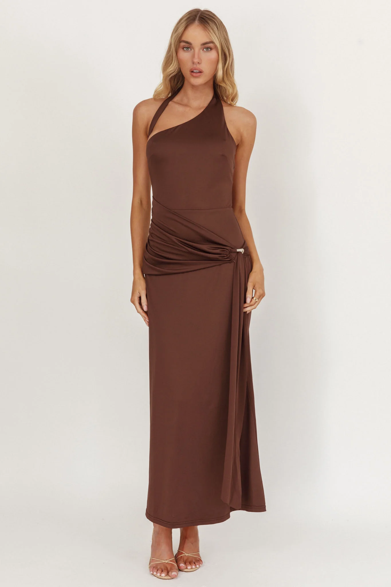 Kimbra Waist Sash Midi Dress Chocolate - Seraphlike