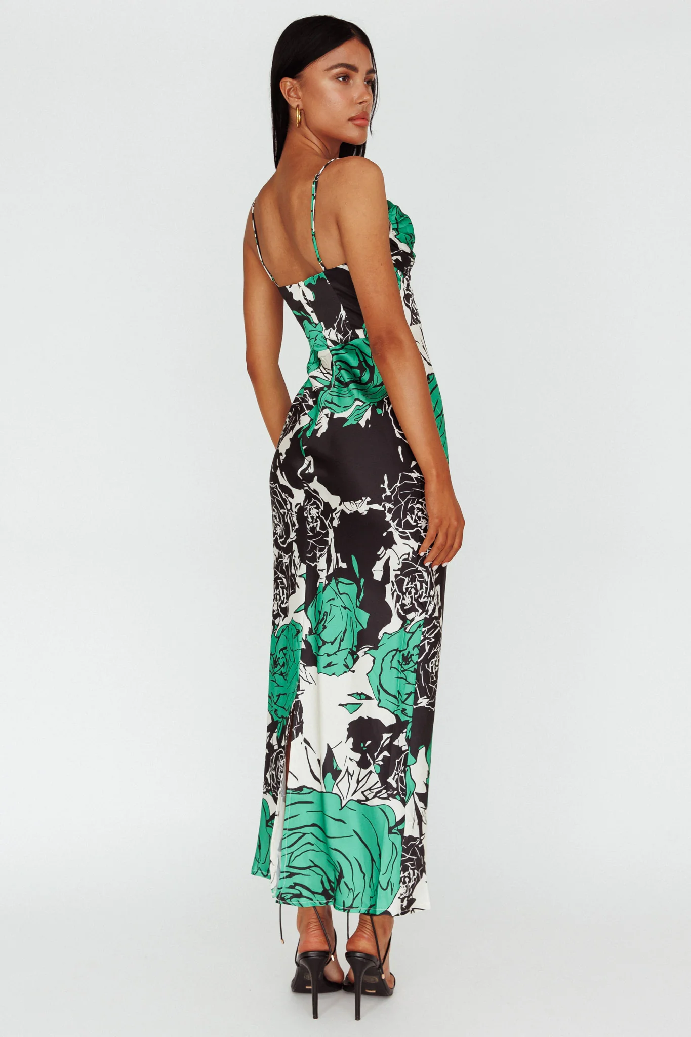 Highland Pleated Bust Midi Dress Floral Green - Seraphlike