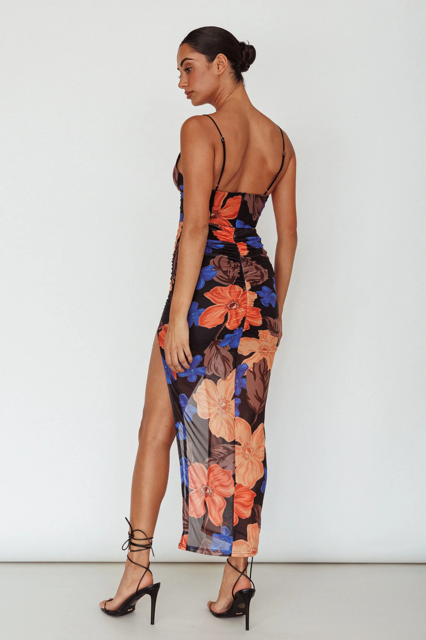 Lake Como Fitted Bodice Side Split Dress Black/Orange - Seraphlike