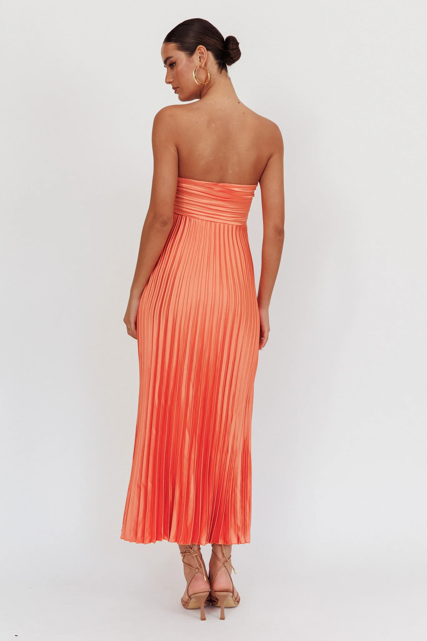 Wicked Games Strapless Pleated Maxi Dress Orange - Seraphlike