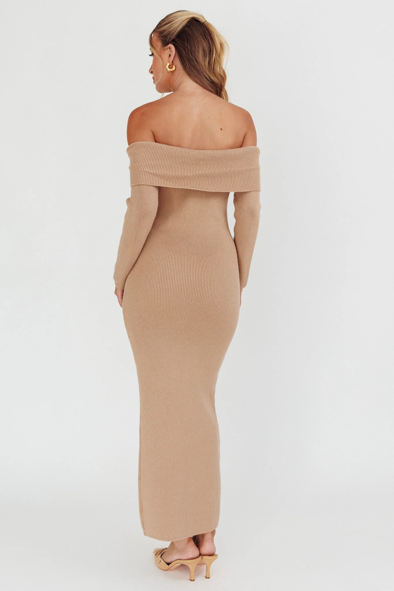 Winter Wonder Off-Shoulder Knit Maxi Dress Mocha - Seraphlike