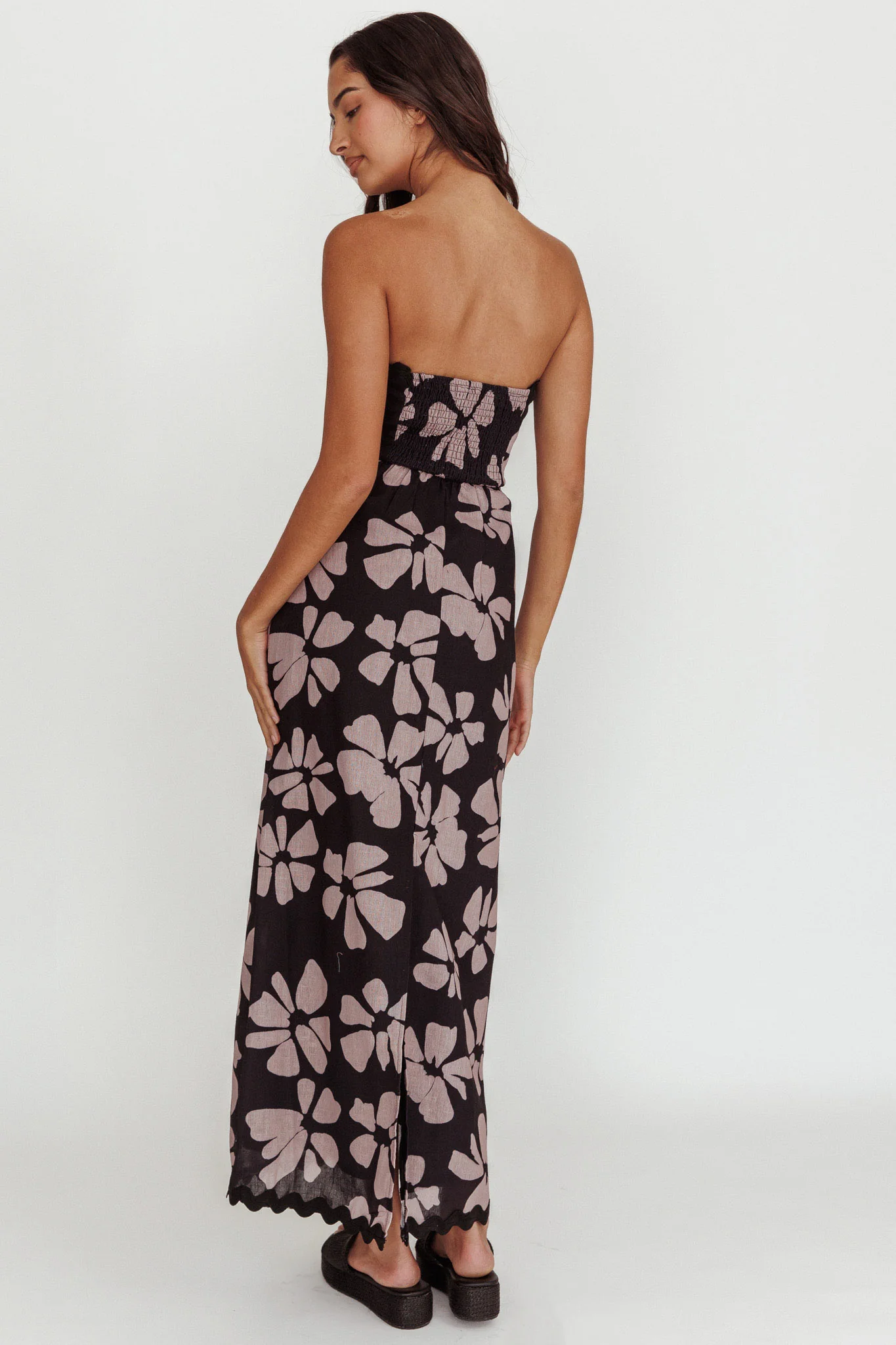 Cypress Floral Strapless Maxi Dress Black - Seraphlike