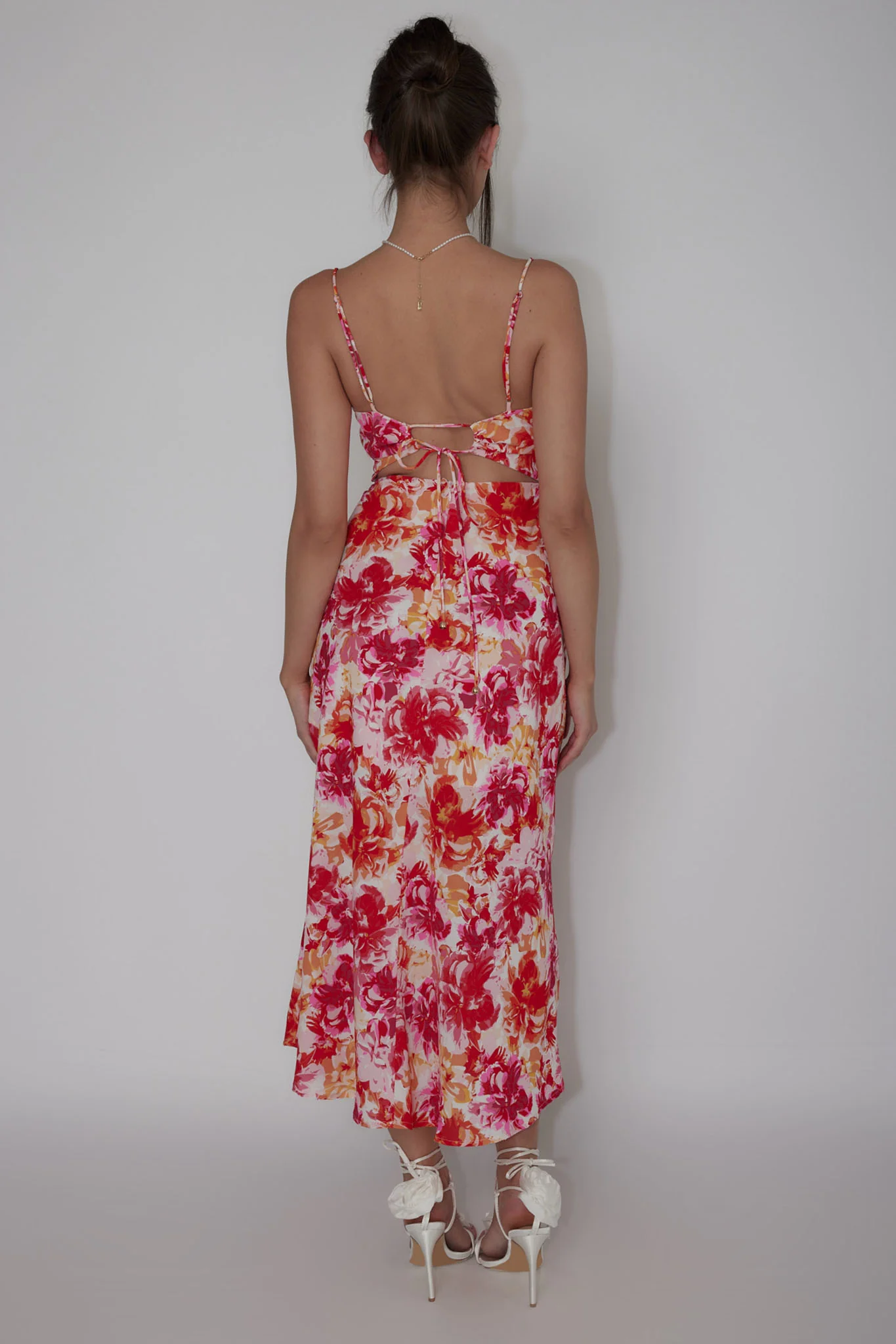 Galilea Tied Back Midi Dress Floral Red - Seraphlike