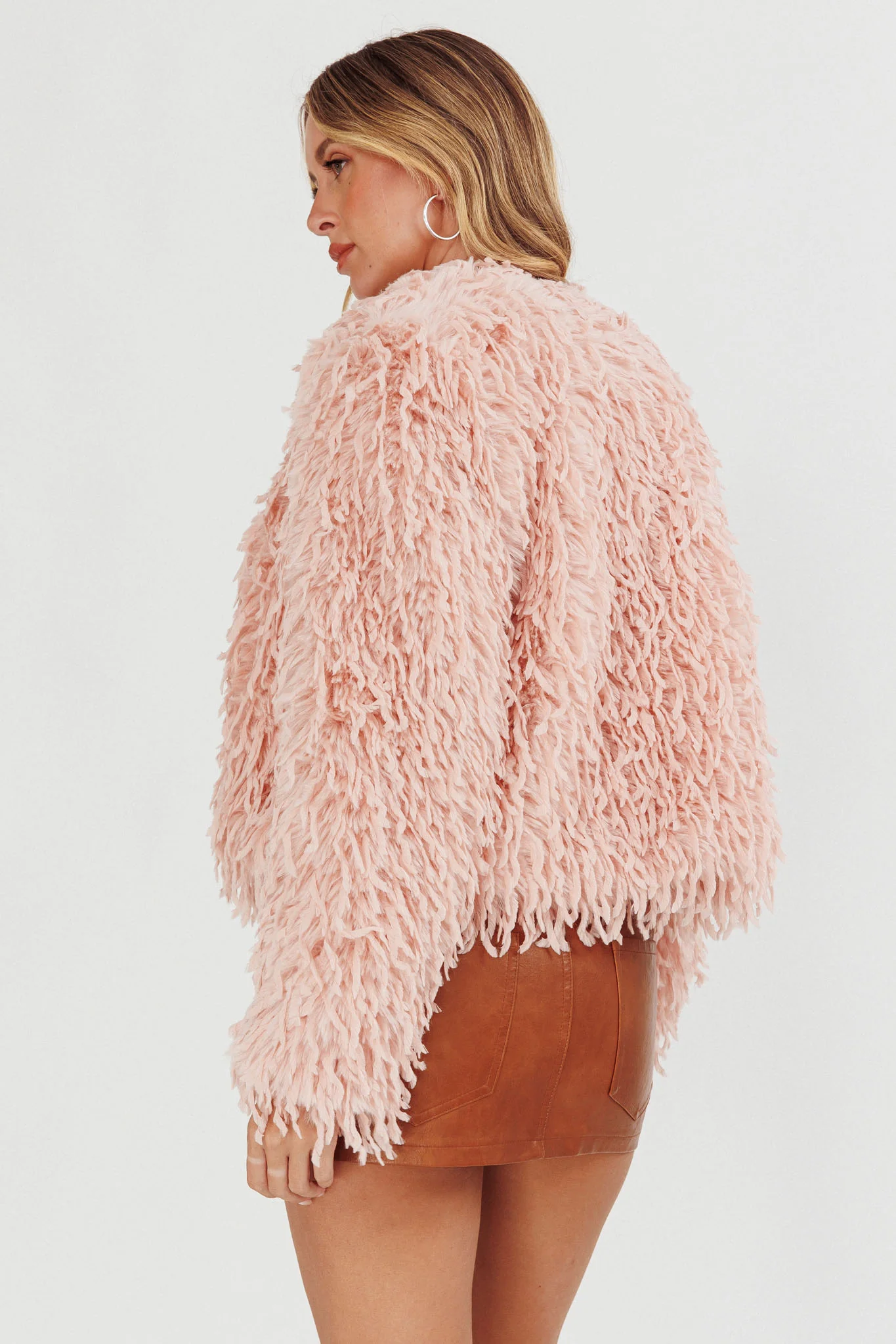 Montana Long Pile Faux Fur Jacket Blush - Seraphlike