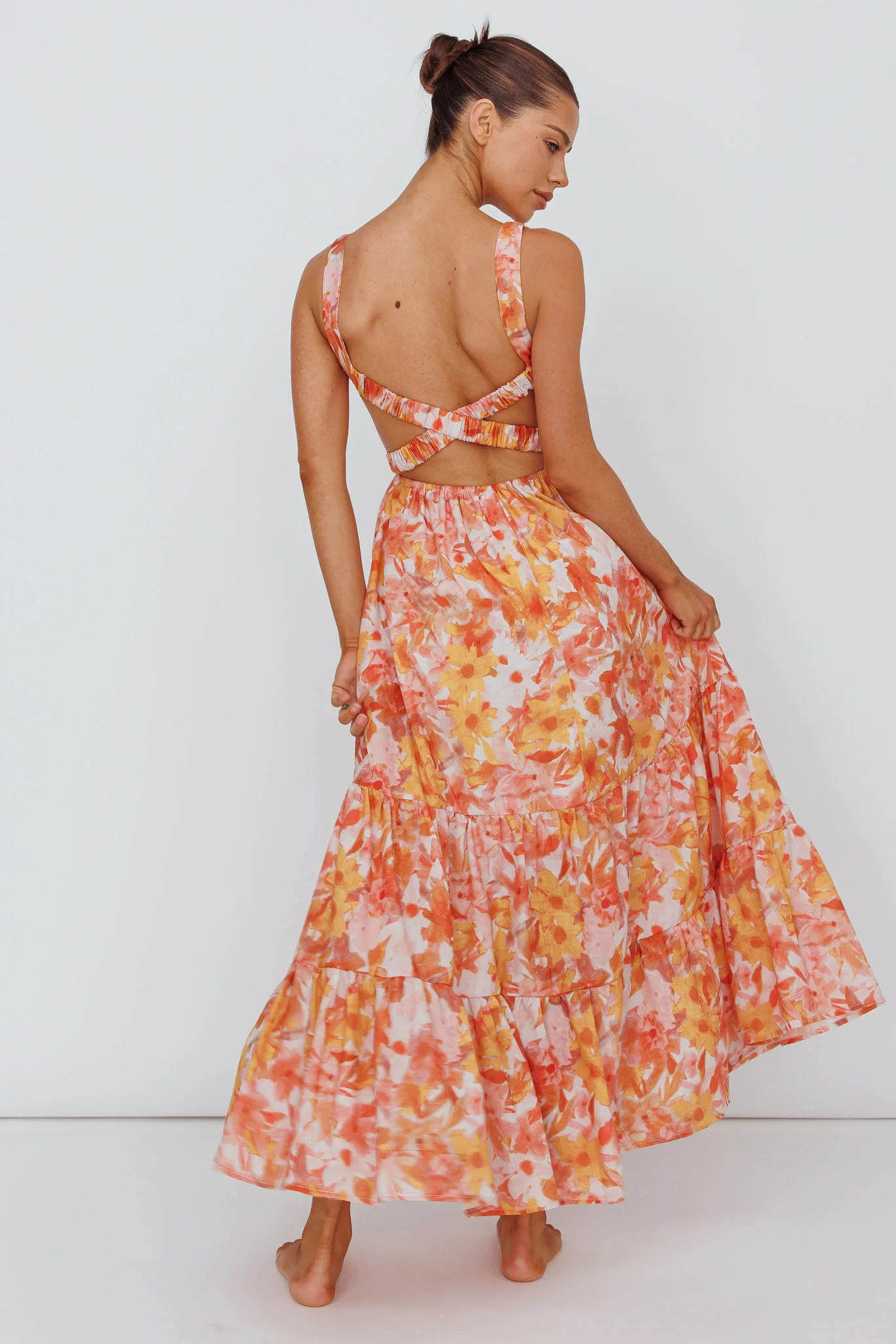 Lisseth Foldover Neckline Midi Dress Floral Red - Seraphlike