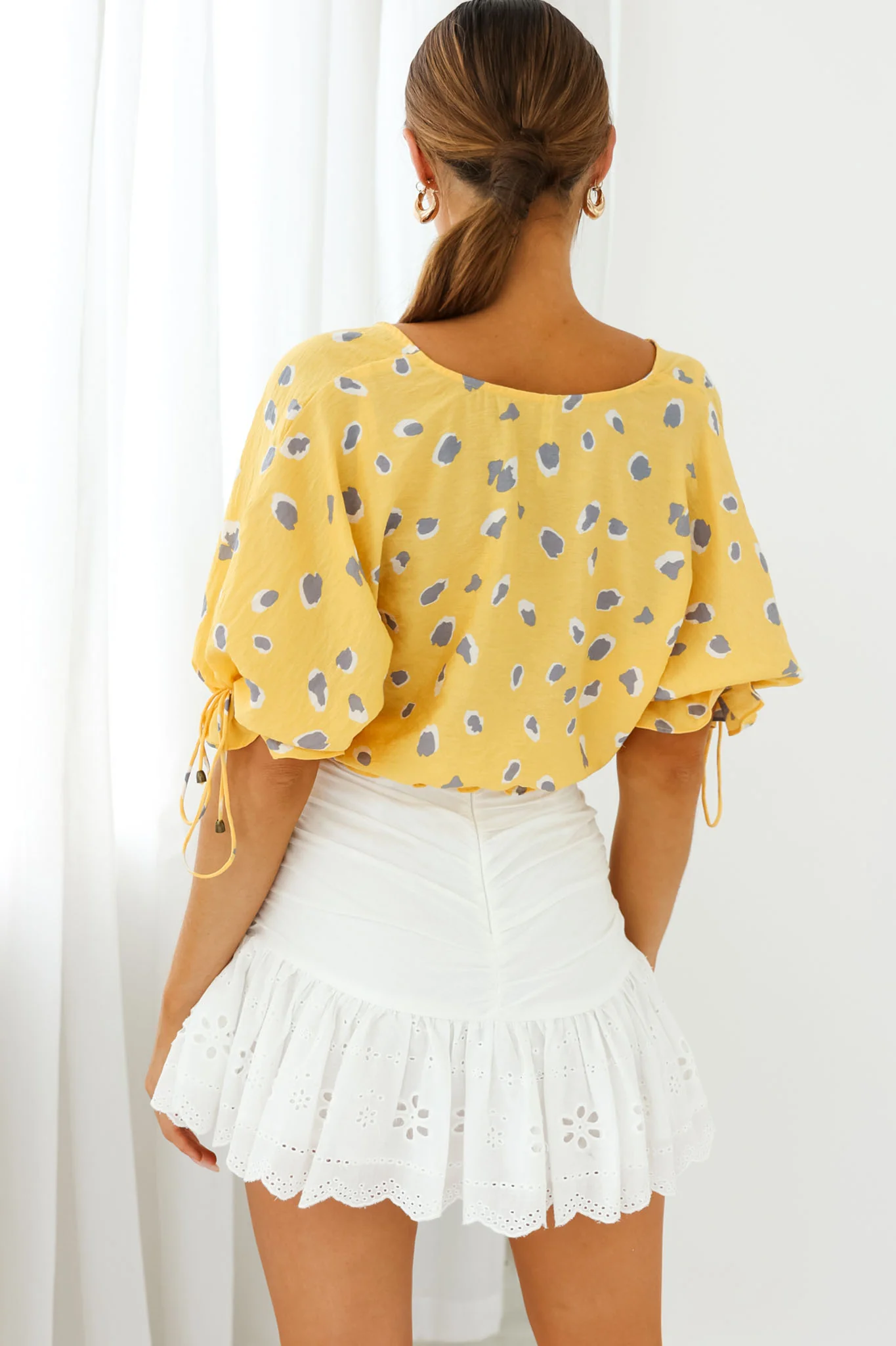 Distant Sun Drawstring Waist Crop Top Animal Print Yellow - Seraphlike