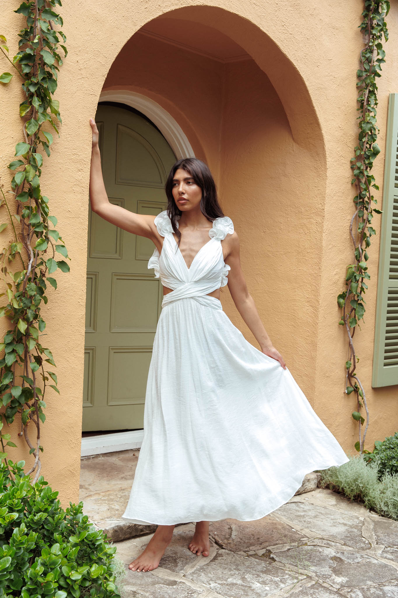 Madara Laced Back Ruffle Dress White - Seraphlike