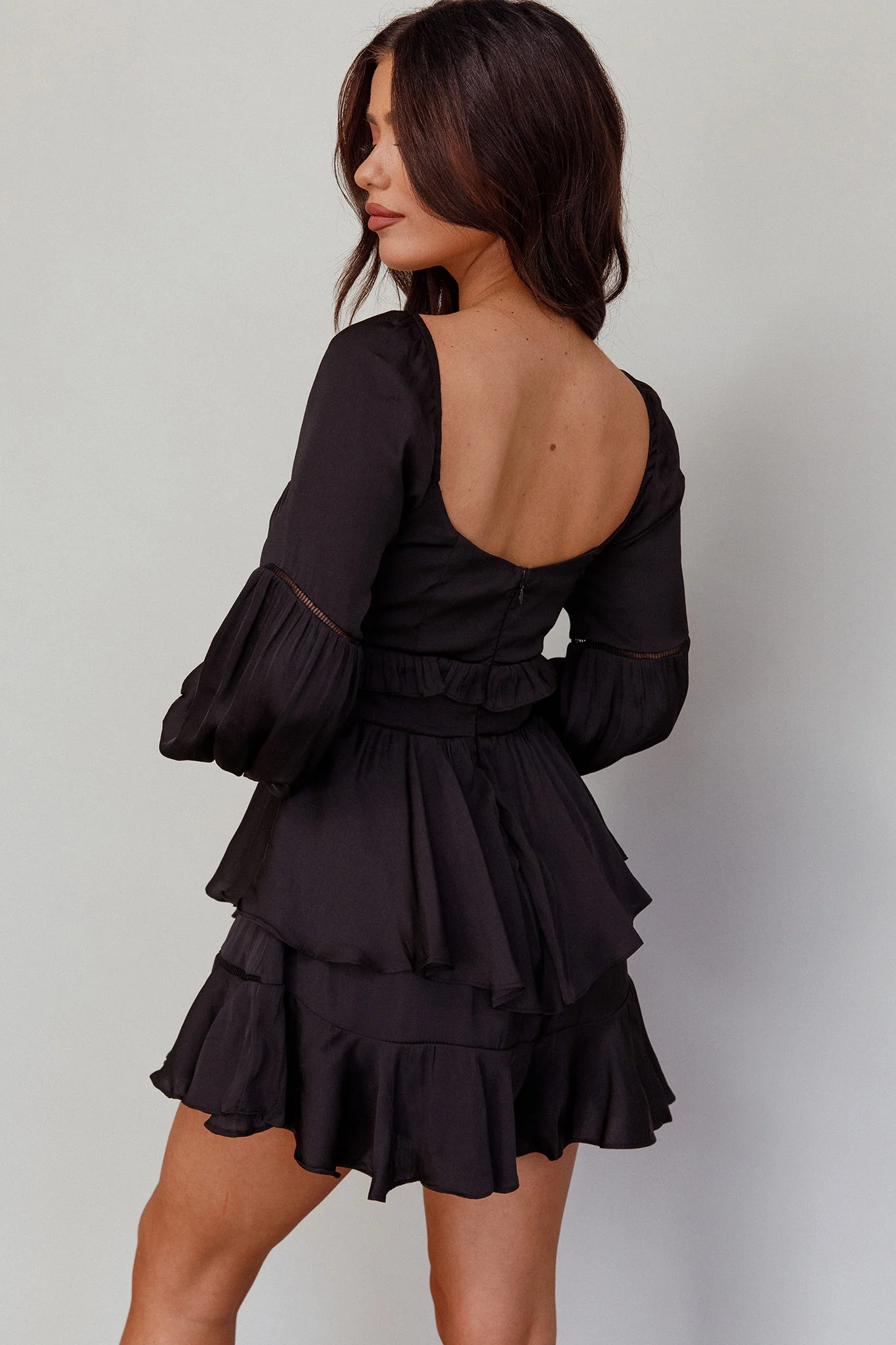 Alabama Long Sleeve Satin Romper Black - Seraphlike