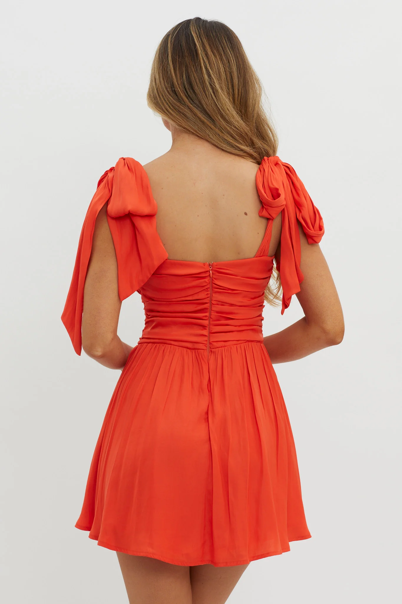 Lola Tied Shoulder Mini Dress Cherry Red - Seraphlike