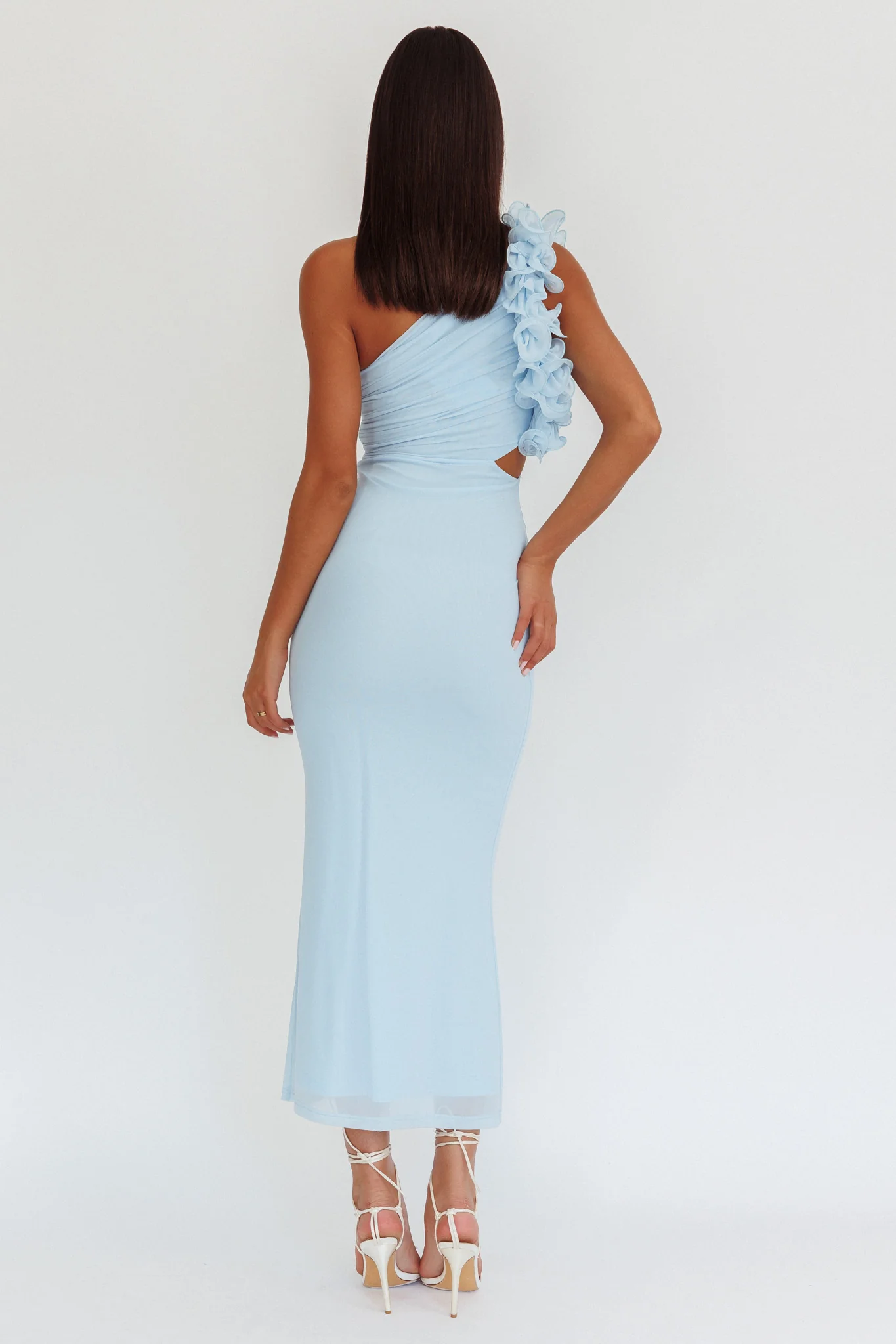 Deanna One-Shoulder Ruffle Maxi Dress Light Blue - Seraphlike