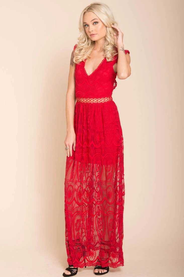 London Bohemian Glamour Maxi Dress Red - Seraphlike