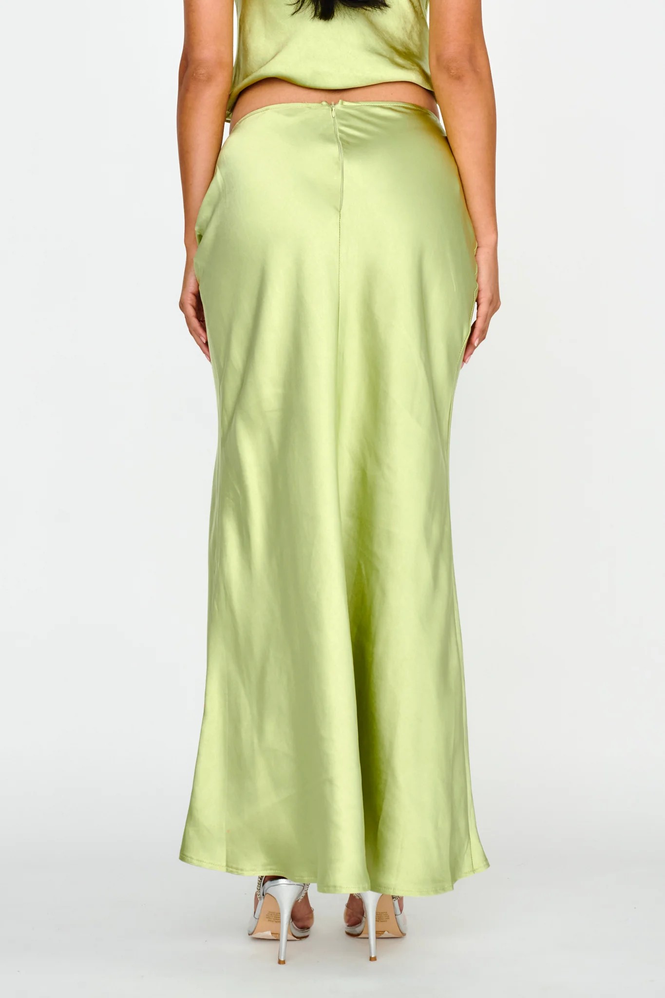 Rose Garden Satin Maxi Skirt Lime - Seraphlike