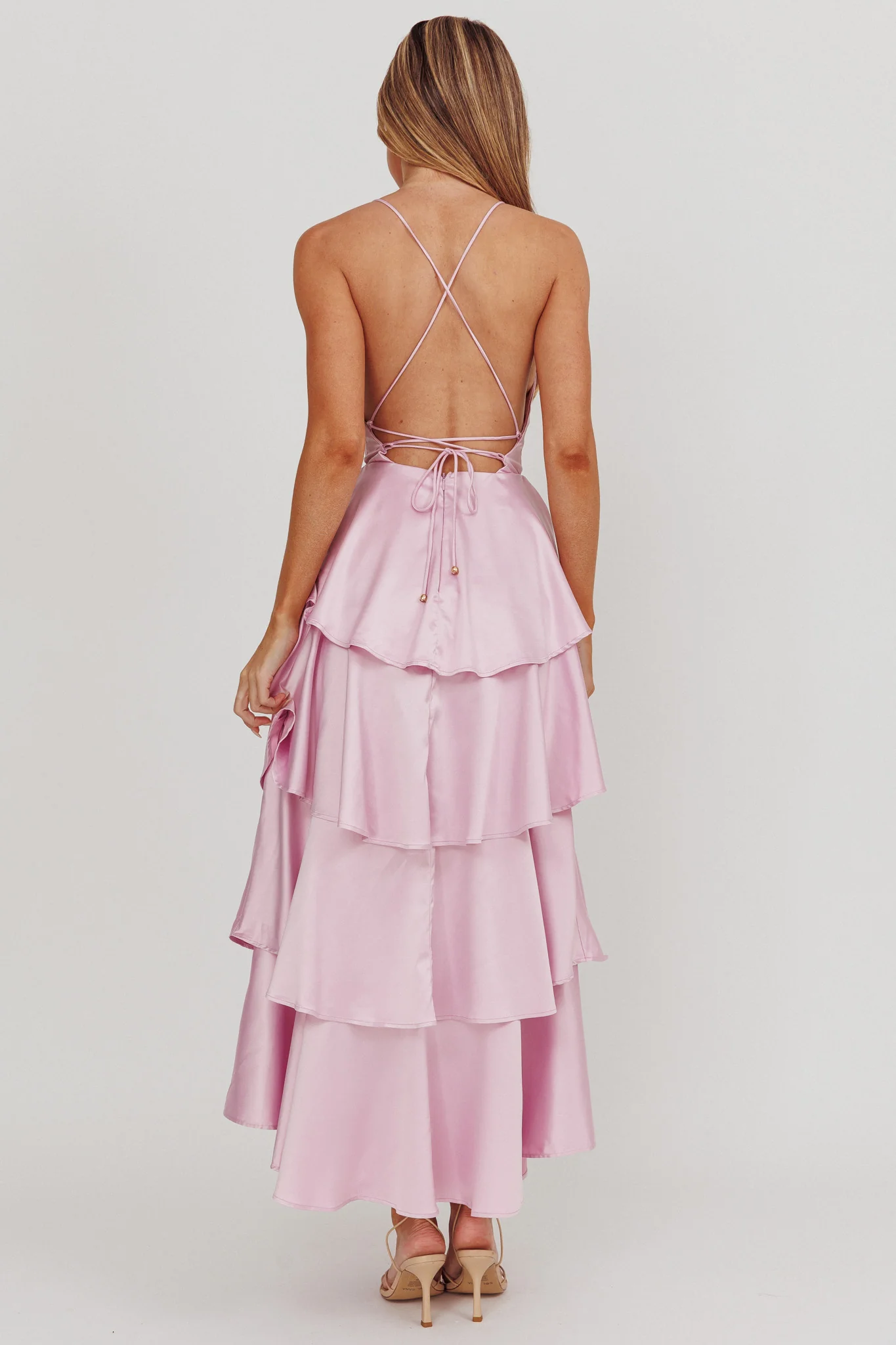 Auguste Tiered Frill Strappy Back Dress Lilac - Seraphlike