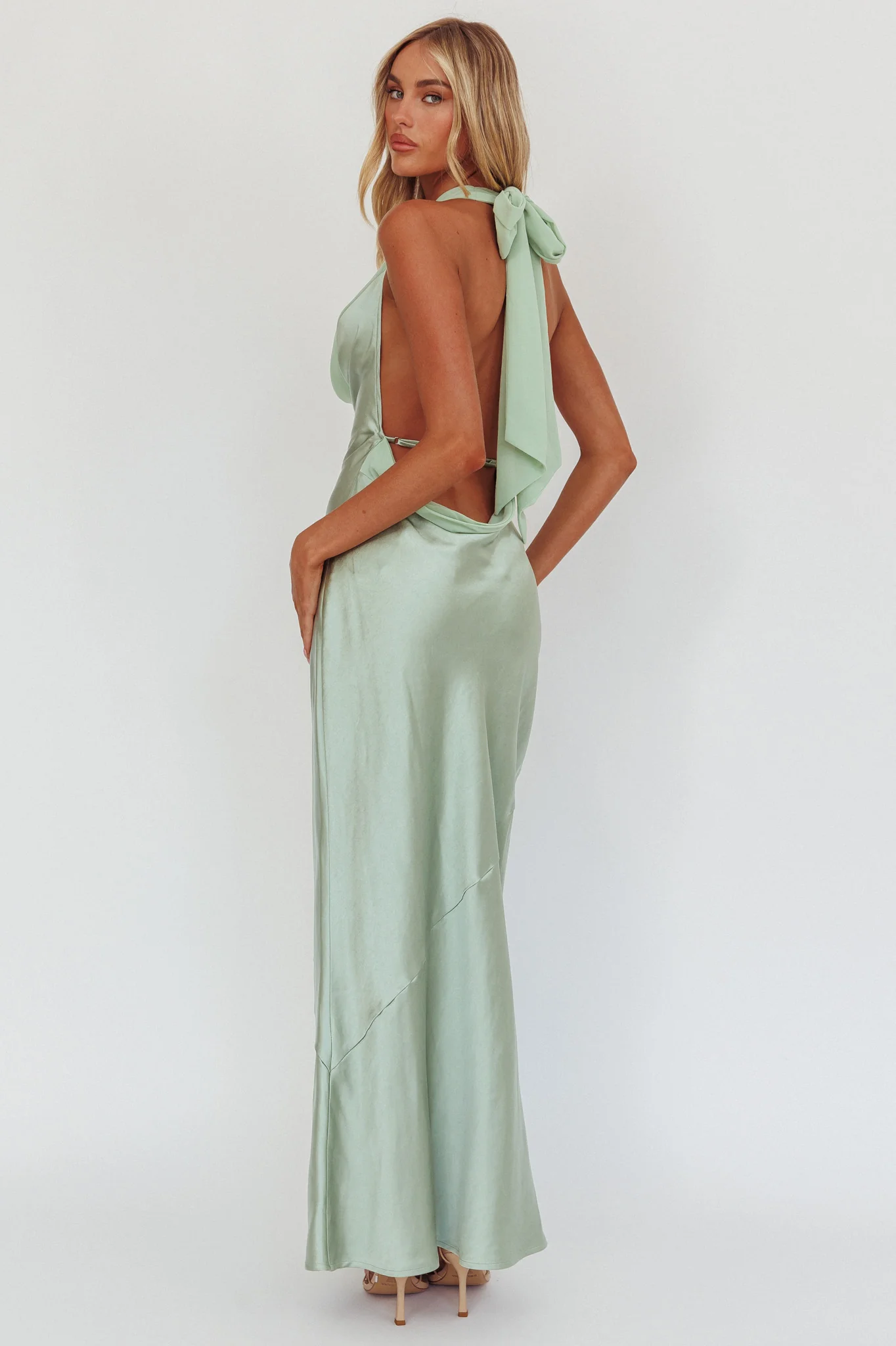 Leading Lady Open Back Cowl Maxi Dress Sage - Seraphlike