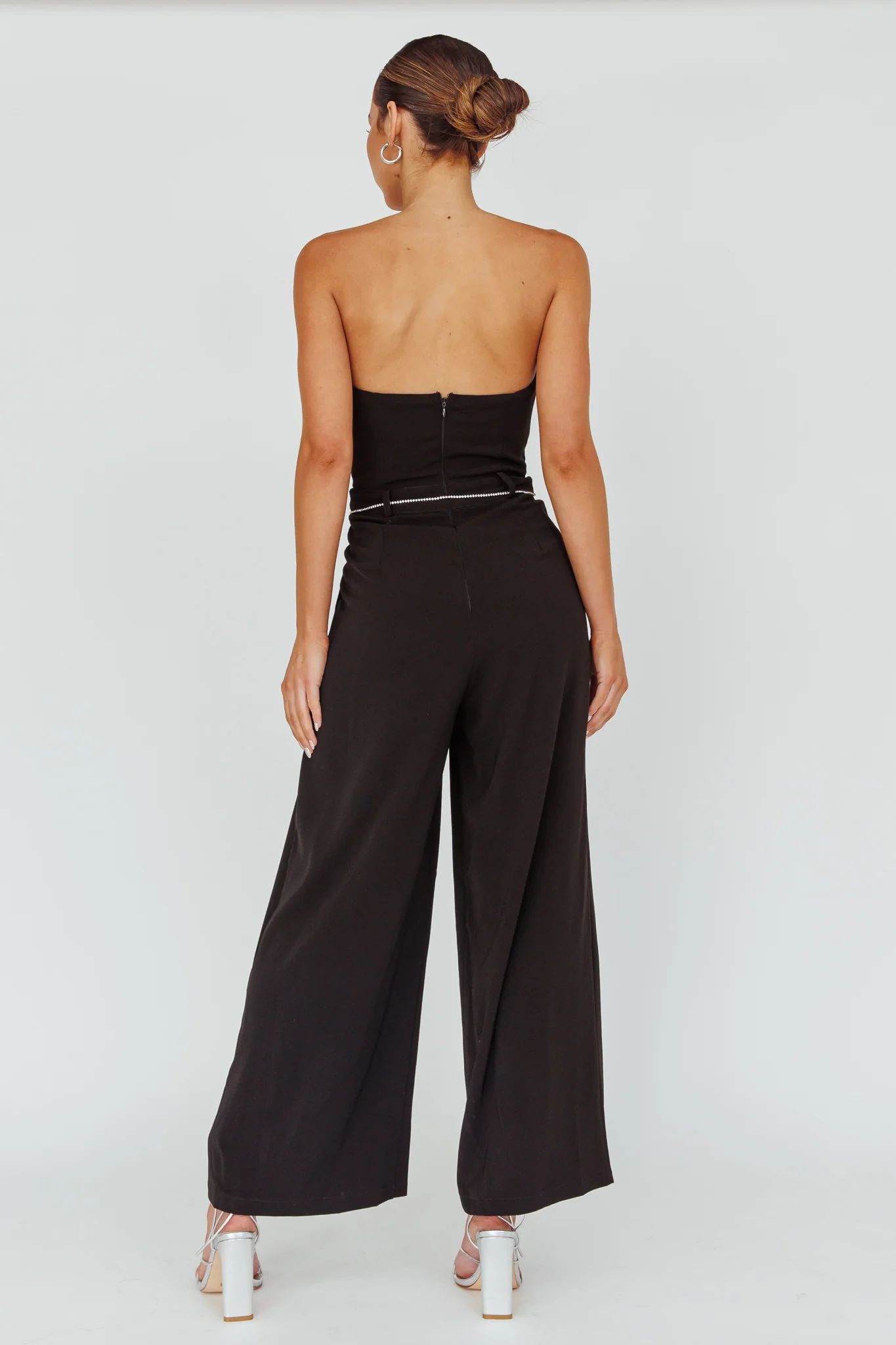 Kayte Strapless Belted Waist Jumpsuit Black - Seraphlike