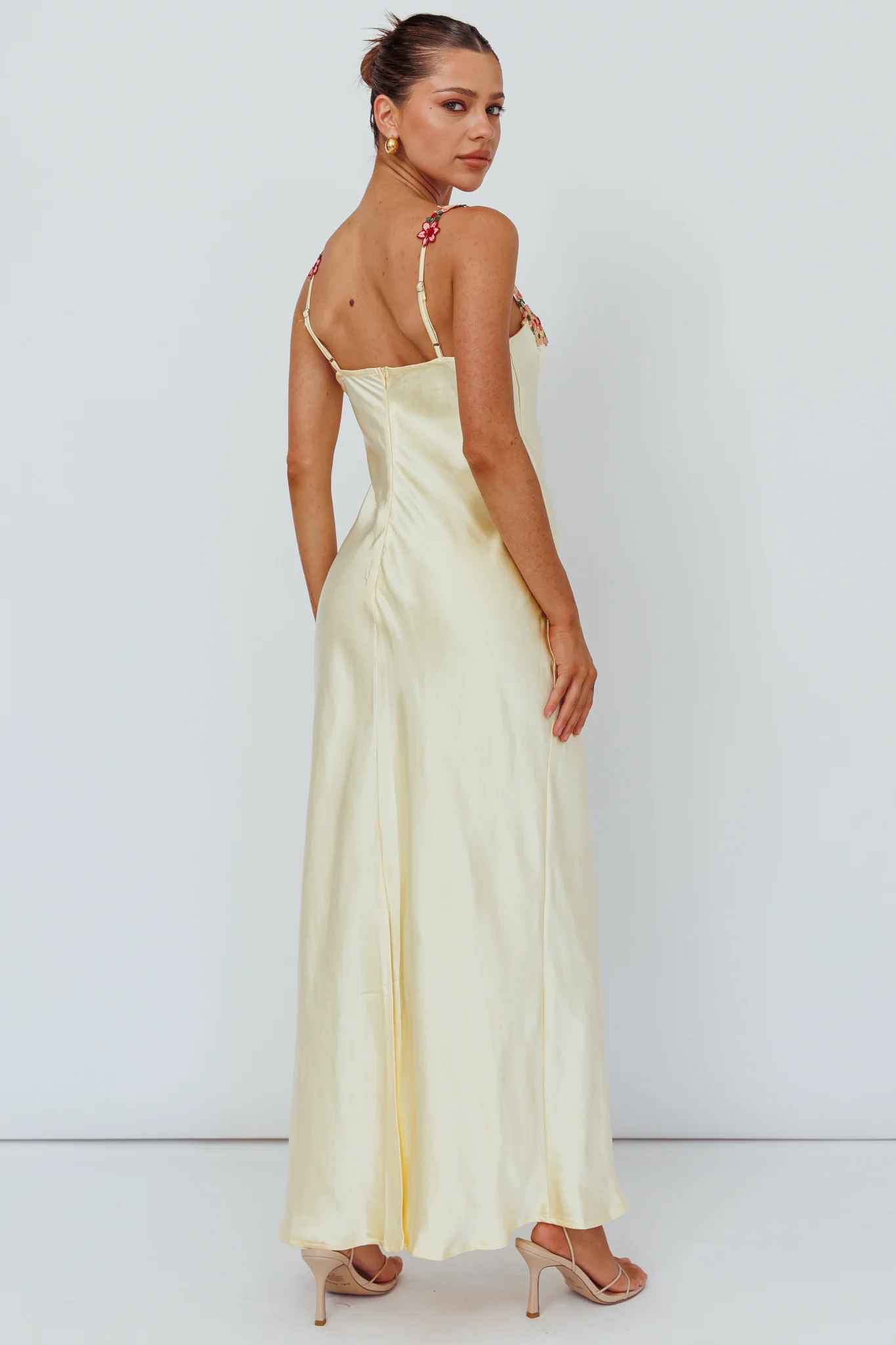 Rose Garden Floral Applique Midi Dress Yellow - Seraphlike