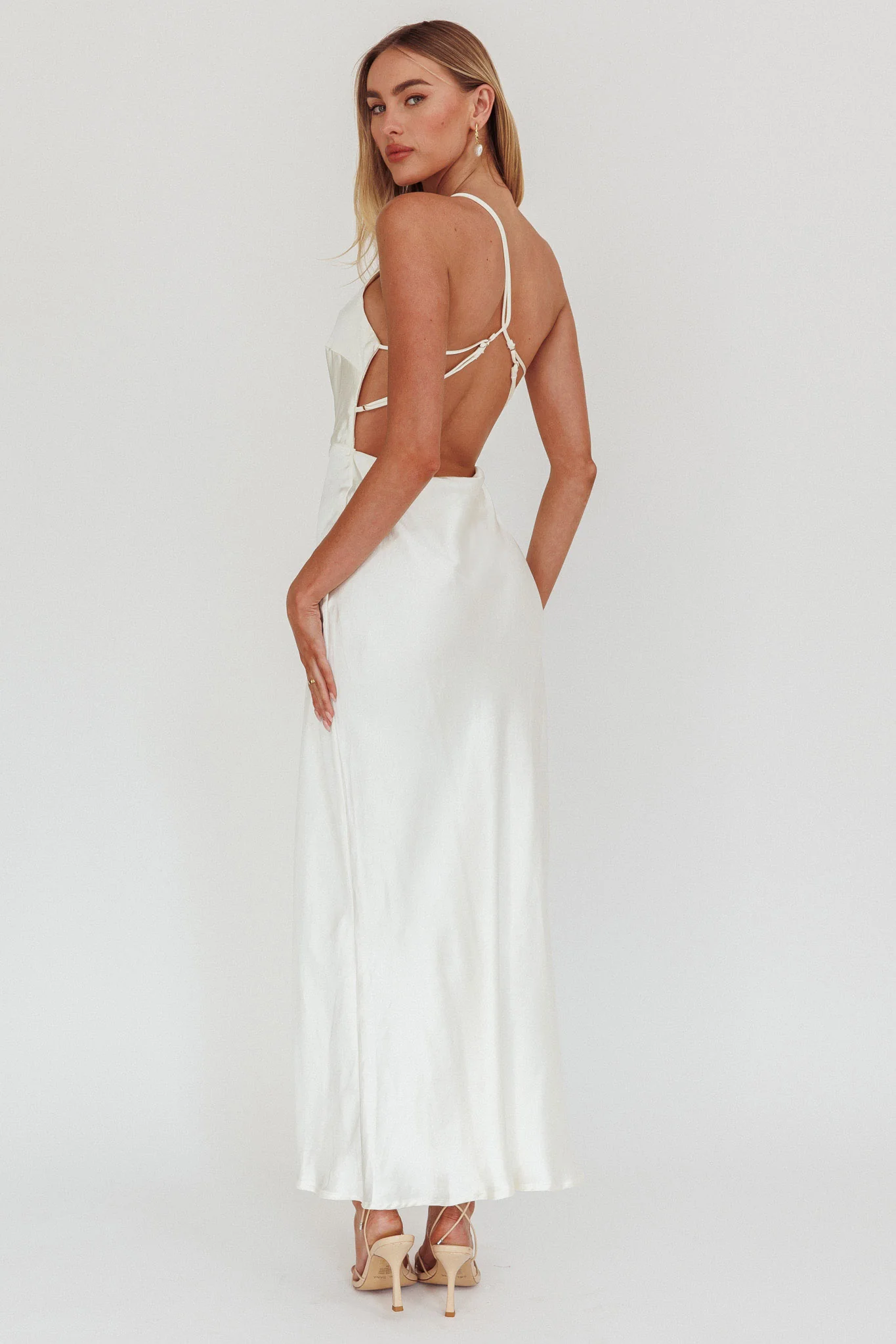 Aubrianna One-Shoulder Strappy Back Dress White - Seraphlike