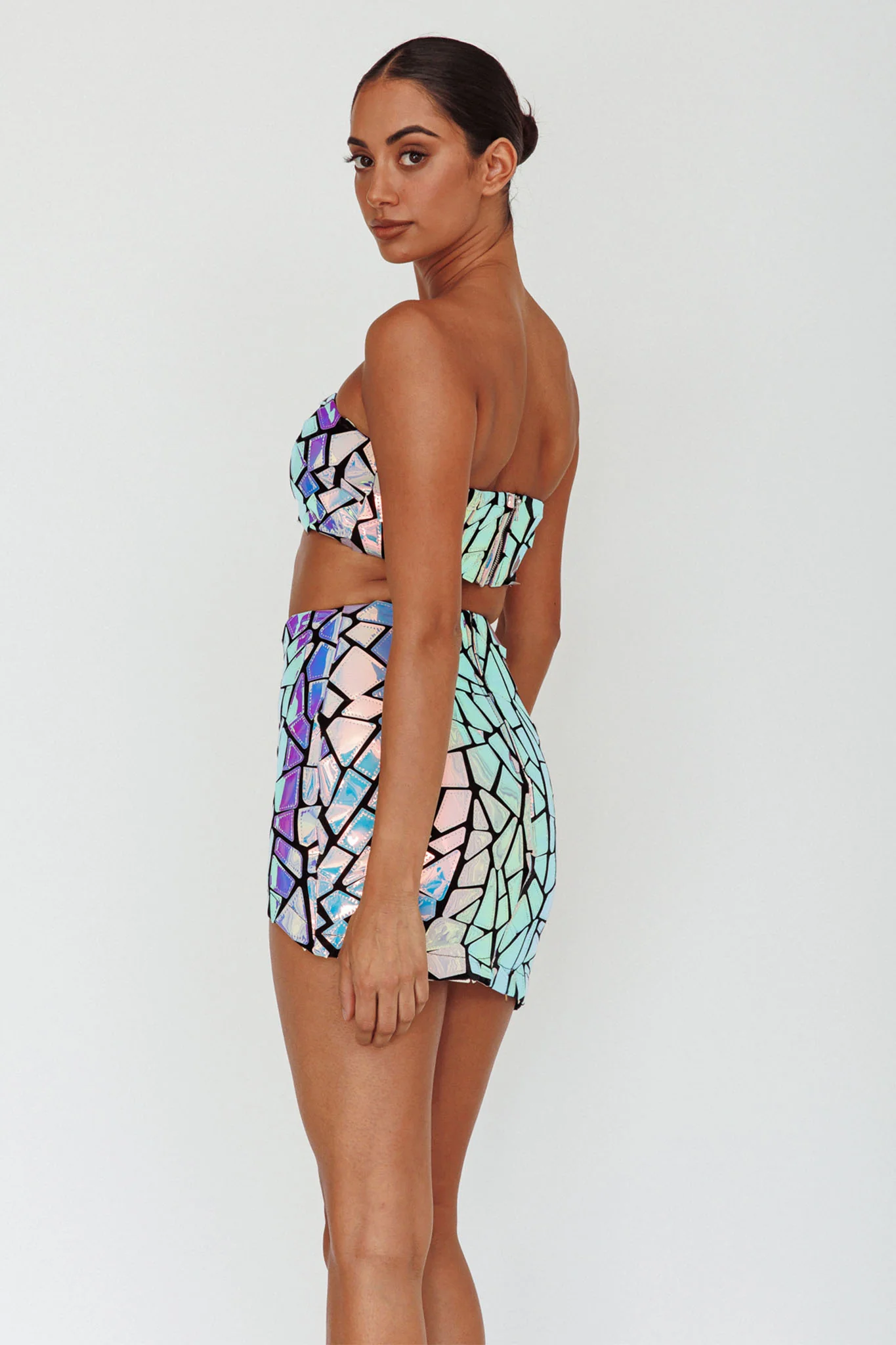 El Camino Mosaic Bandeau Crop Top Silver - Seraphlike