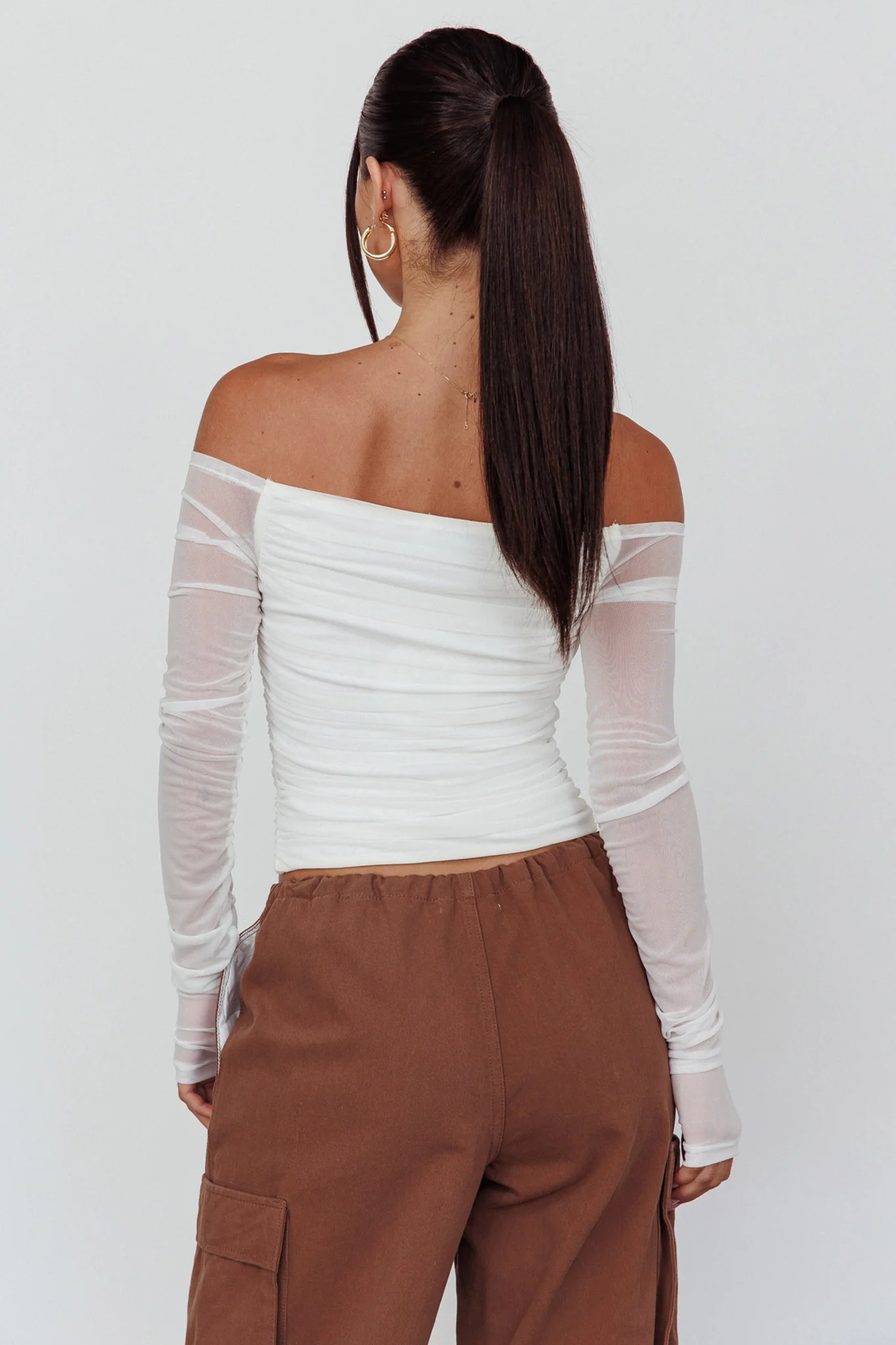 Ronda Off-Shoulder Sheer Sleeve Top White - Seraphlike