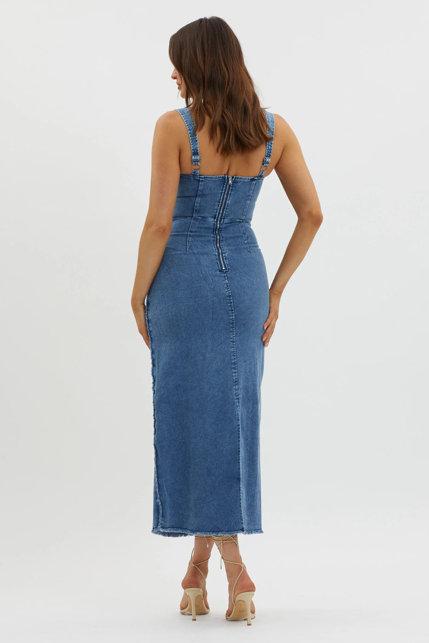 Shenae Raw Edge Bodycon Dress Denim - Seraphlike
