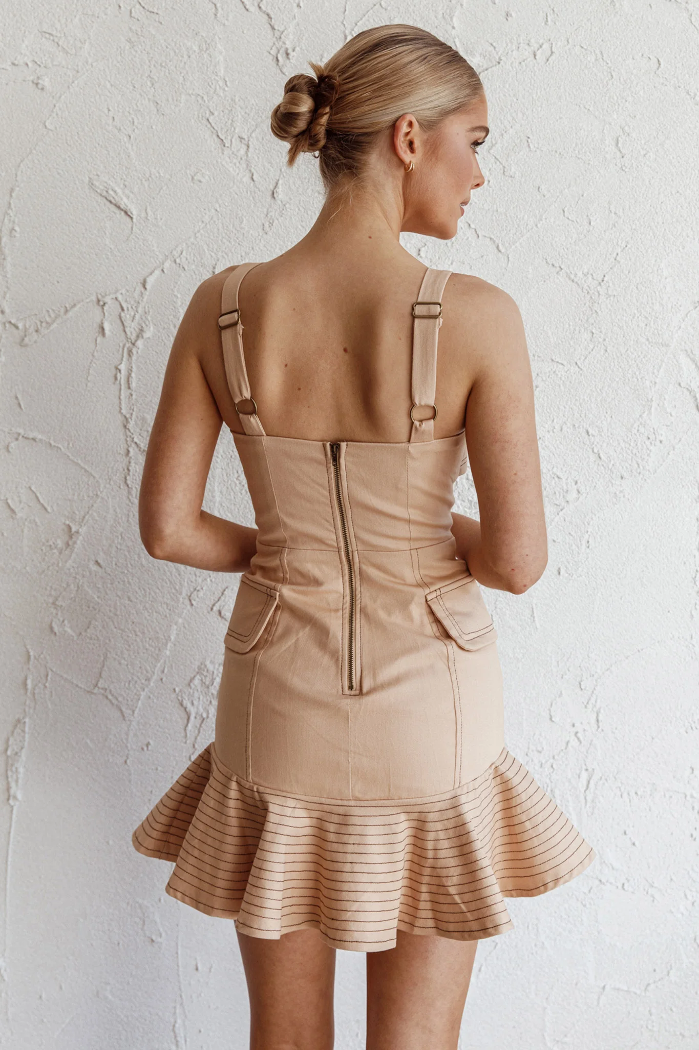 Riverside Ruffle Hem Mini Dress Oat - Seraphlike