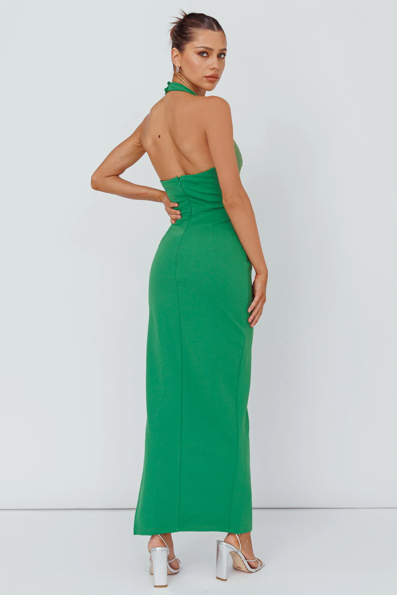 Leading Role Diamante Strap Halter Dress Green - Seraphlike