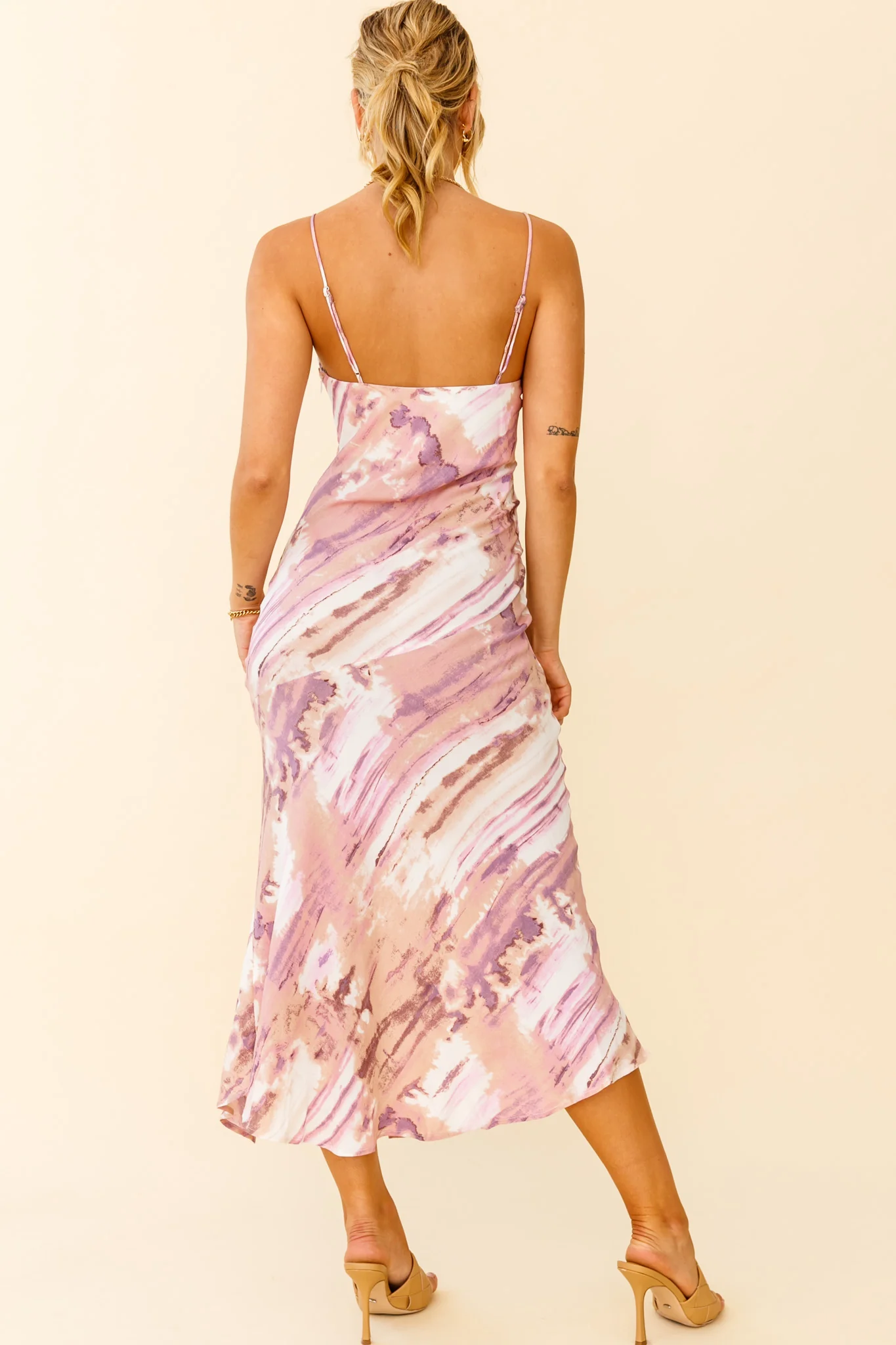 Well Versed Pleated Bust Front Split Dress Purple Multi - Seraphlike