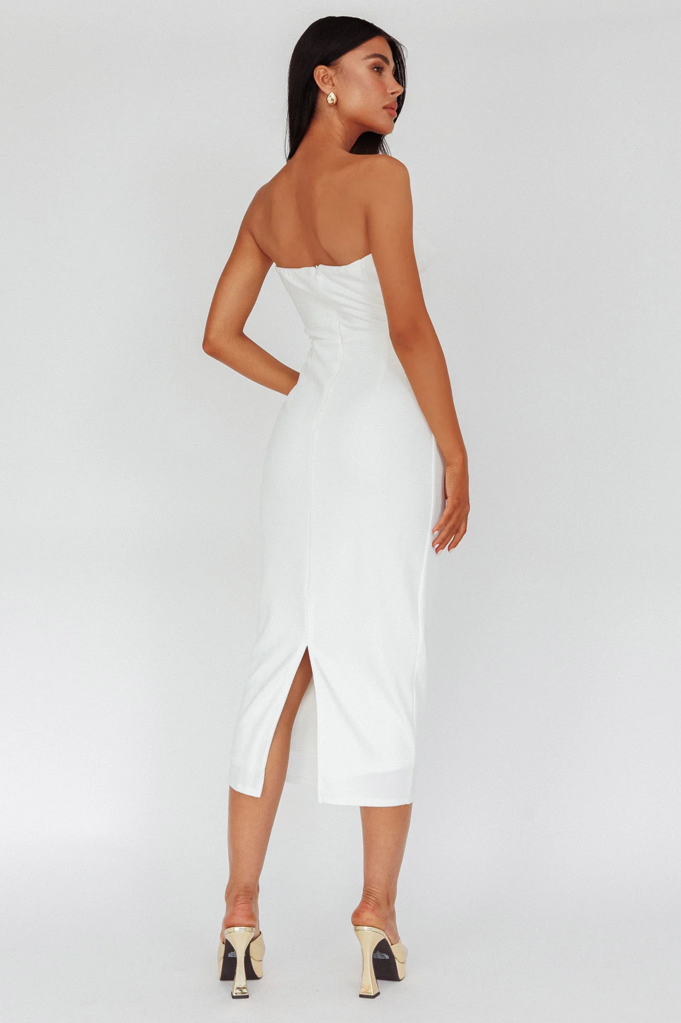 Hartly Strapless V-Neck Midi Dress Off White - Seraphlike
