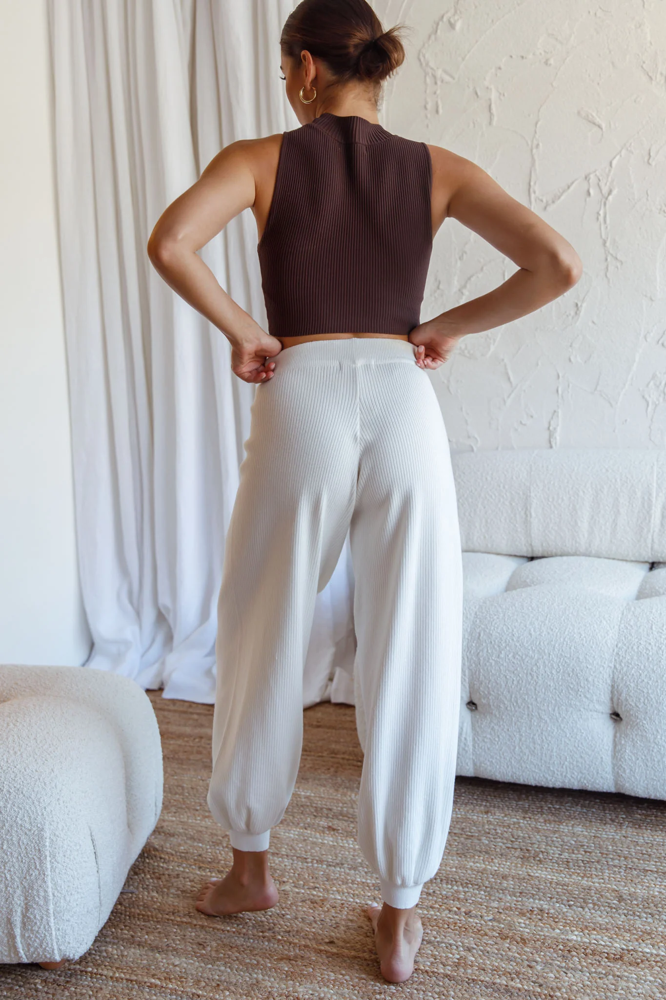 New Soul Drawstring Ribbed Knit Jogger Pants White - Seraphlike