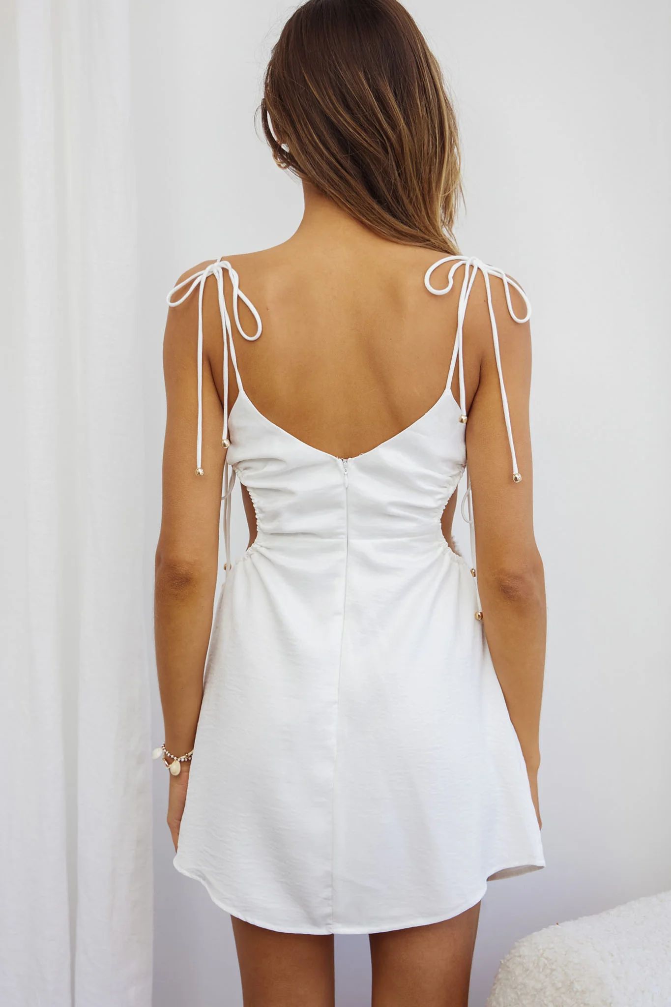 Celia Cut-out Drawstring Mini Dress White - Seraphlike