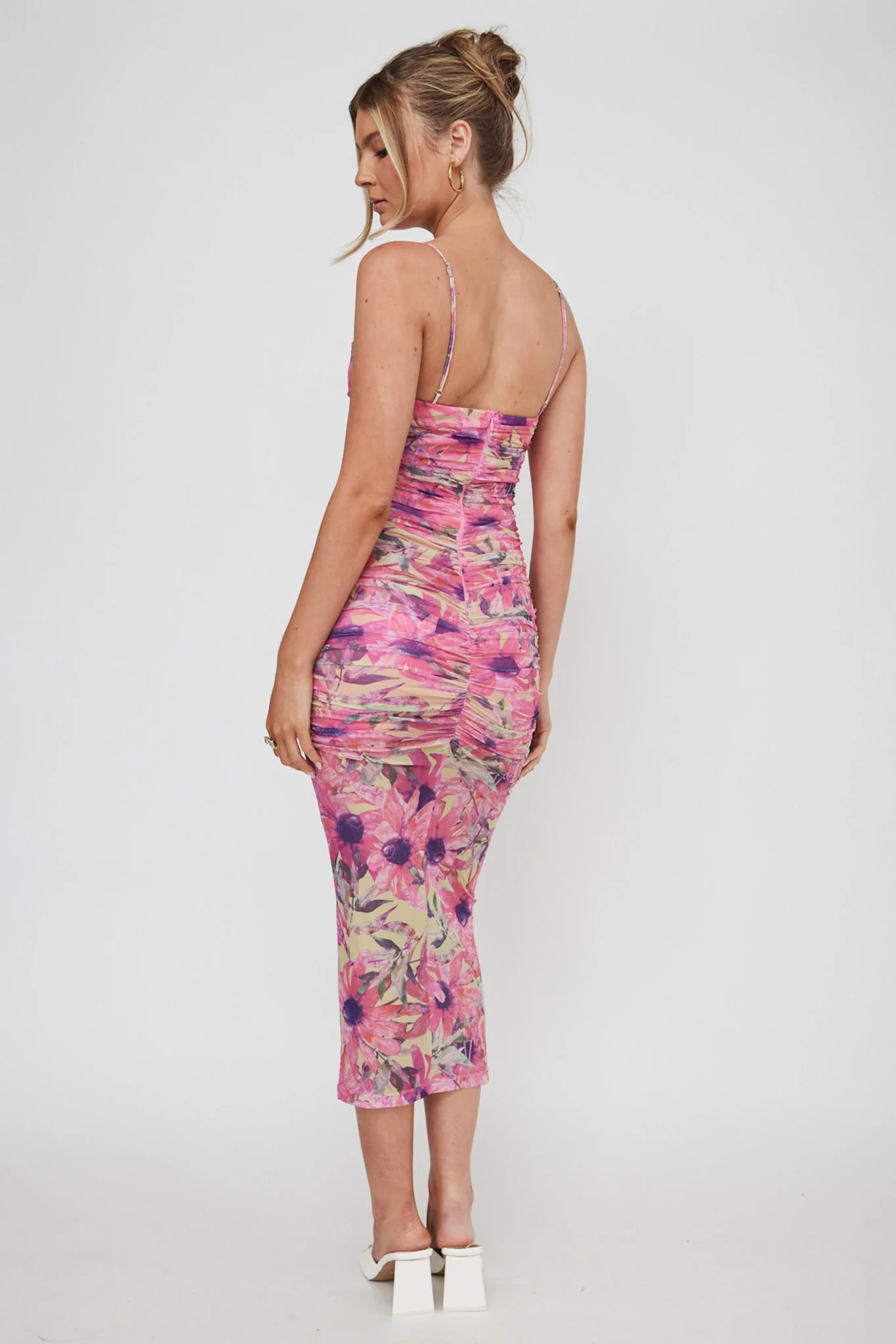 Logan Cami Strap Midi Dress Flower Pink - Seraphlike