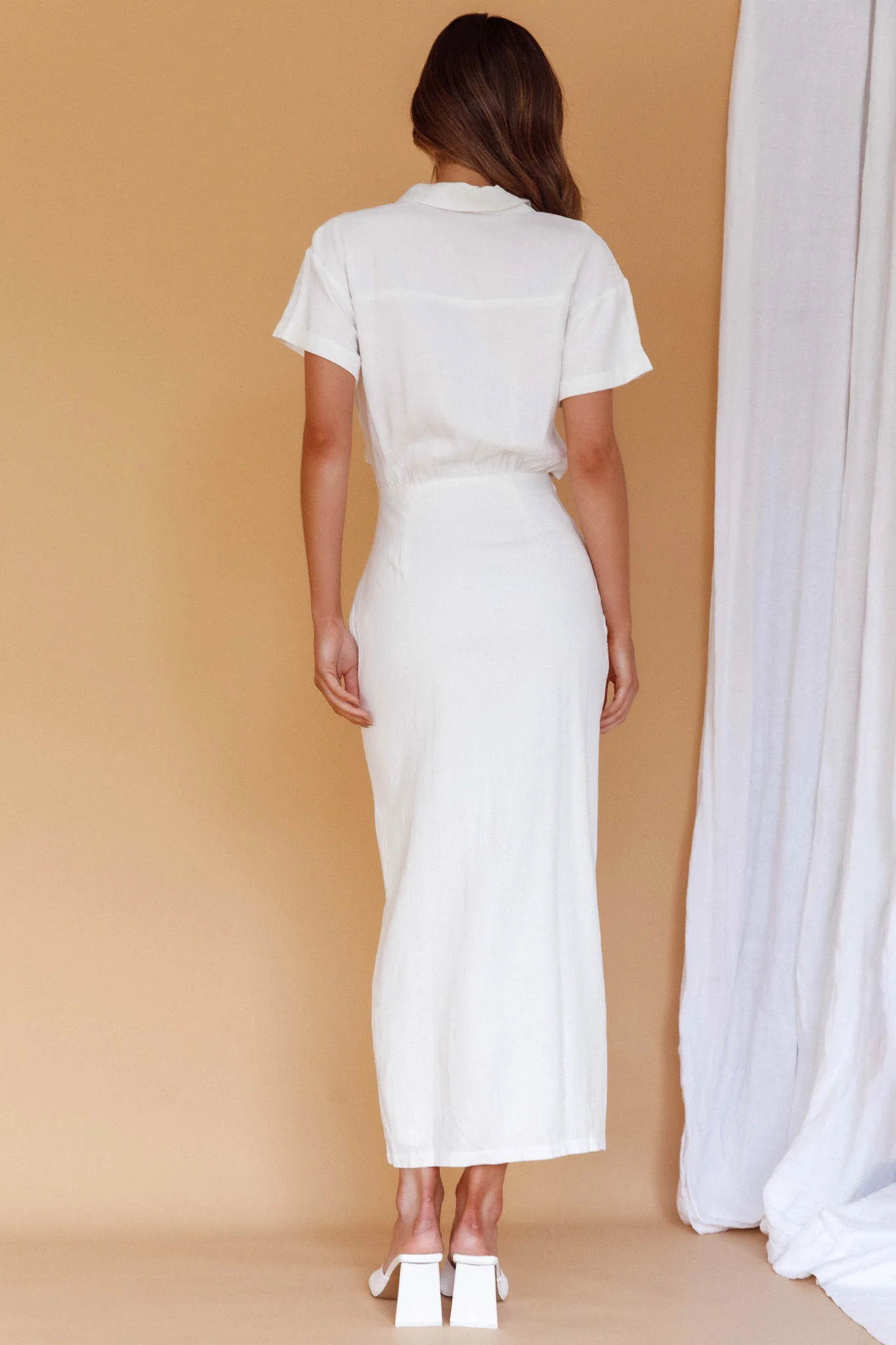 Cool It Cut-Out Waist Button Midi Dress Bone - Seraphlike