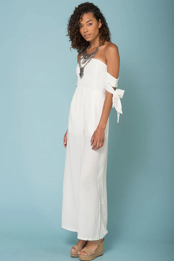 Kyndall Tube Top Jumpsuit White - Seraphlike