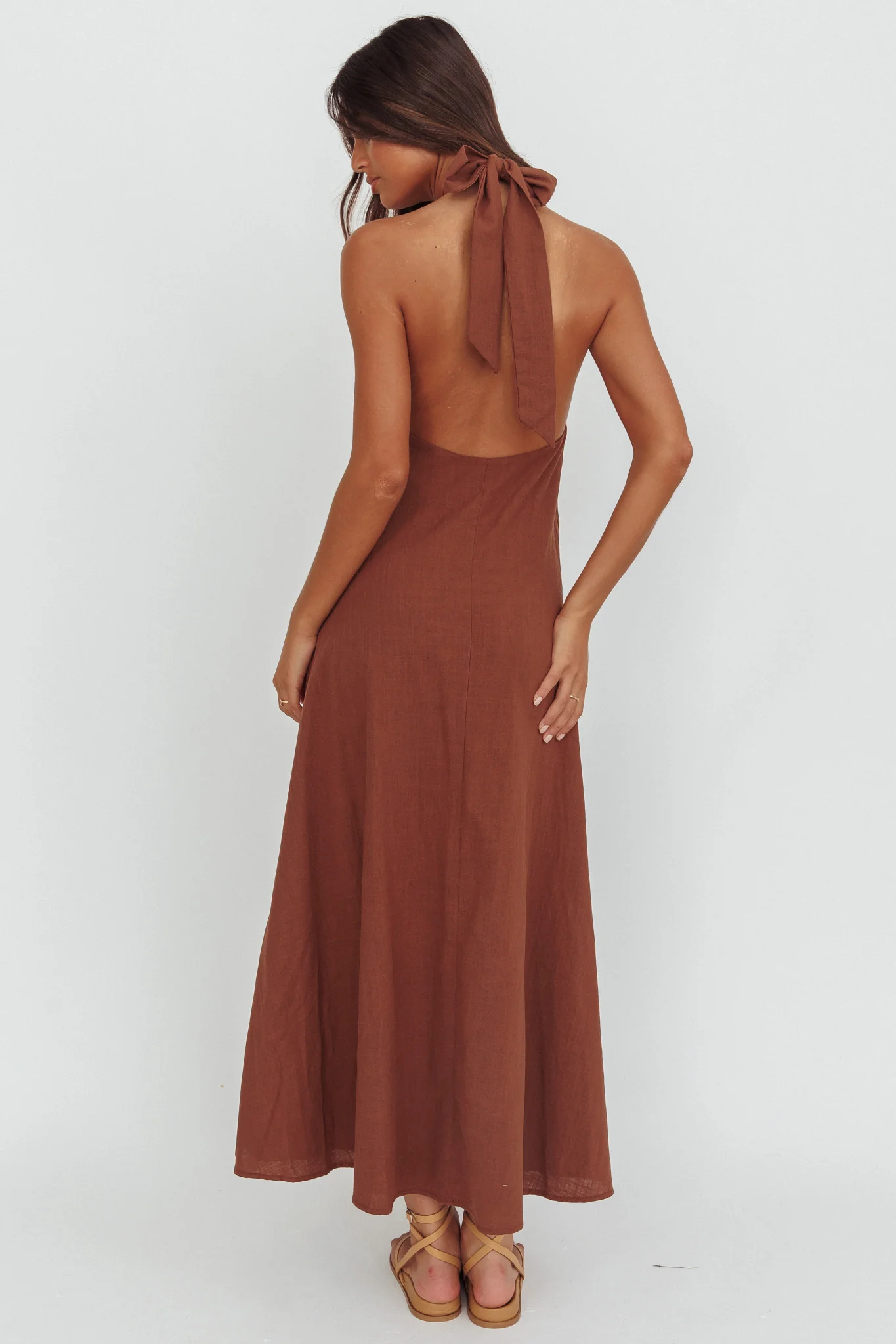 Cheer Twist Halterneck Maxi Dress Chocolate - Seraphlike