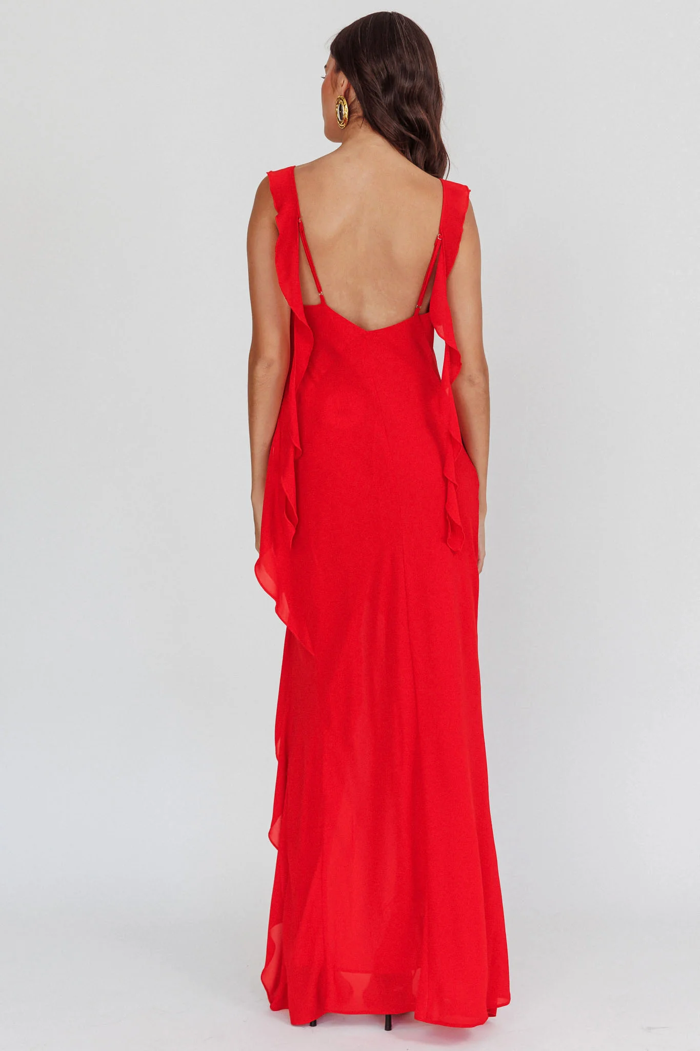 Johannson Ruffle Trim Maxi Dress Red - Seraphlike