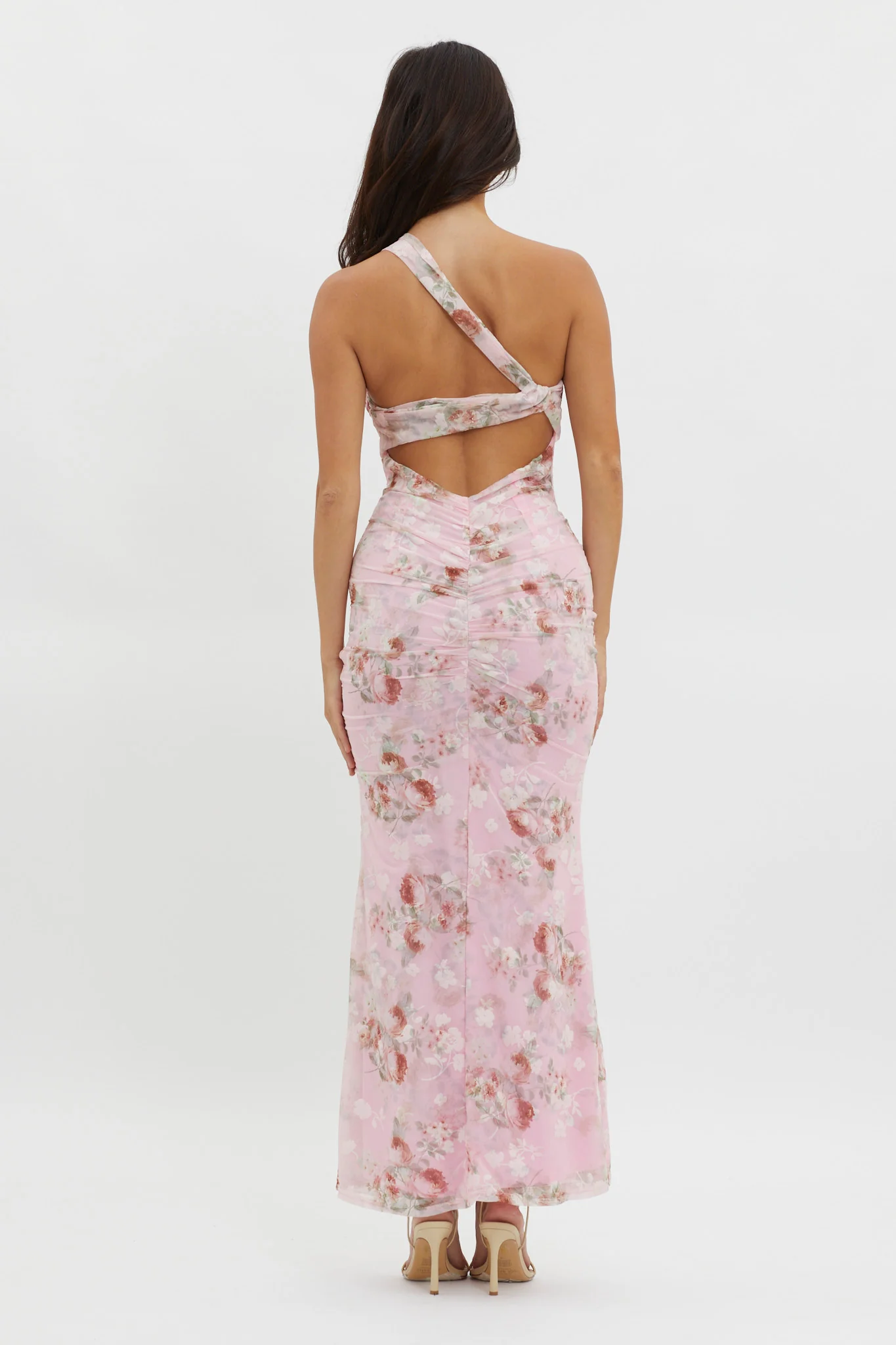 Tatum One-Shoulder Mesh Maxi Dress Pink - Seraphlike