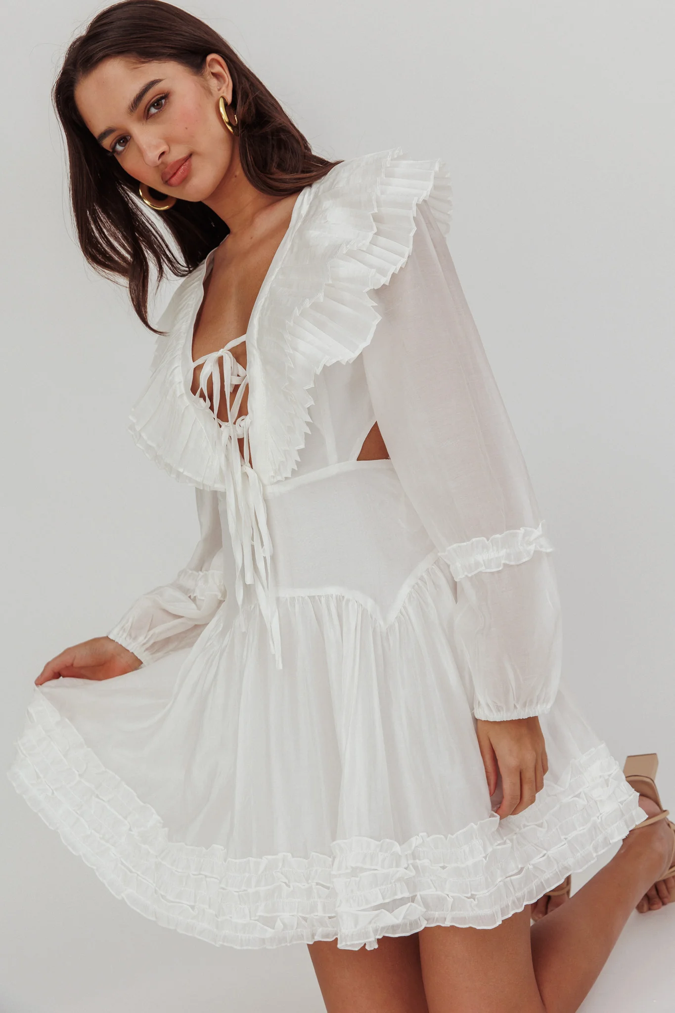 Alive Pleated Sailor Collar Mini Dress White - Seraphlike