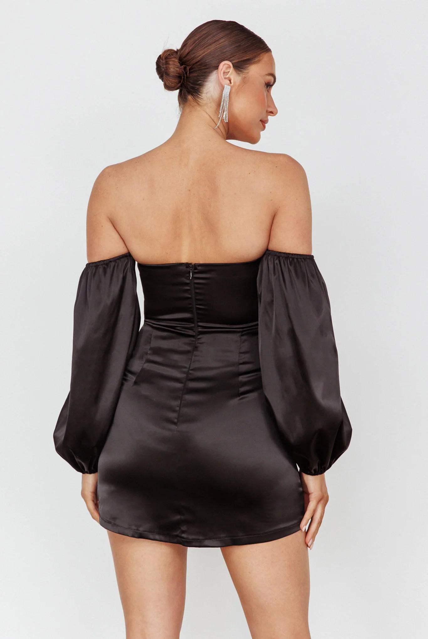 Lilly Off-Shoulder Bow Mini Dress Black - Seraphlike