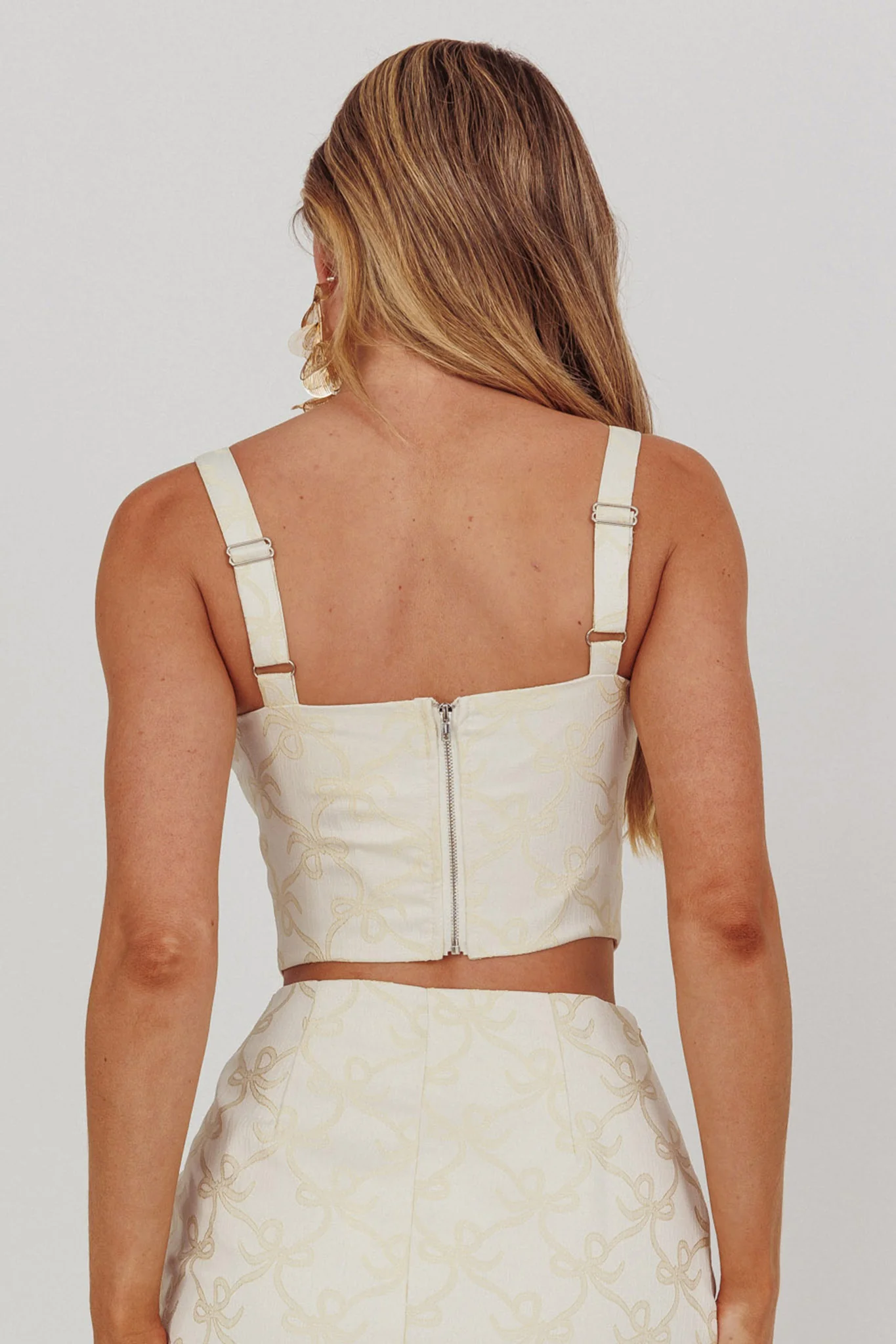 High Street Jacquard Corset Top Bow Butter - Seraphlike