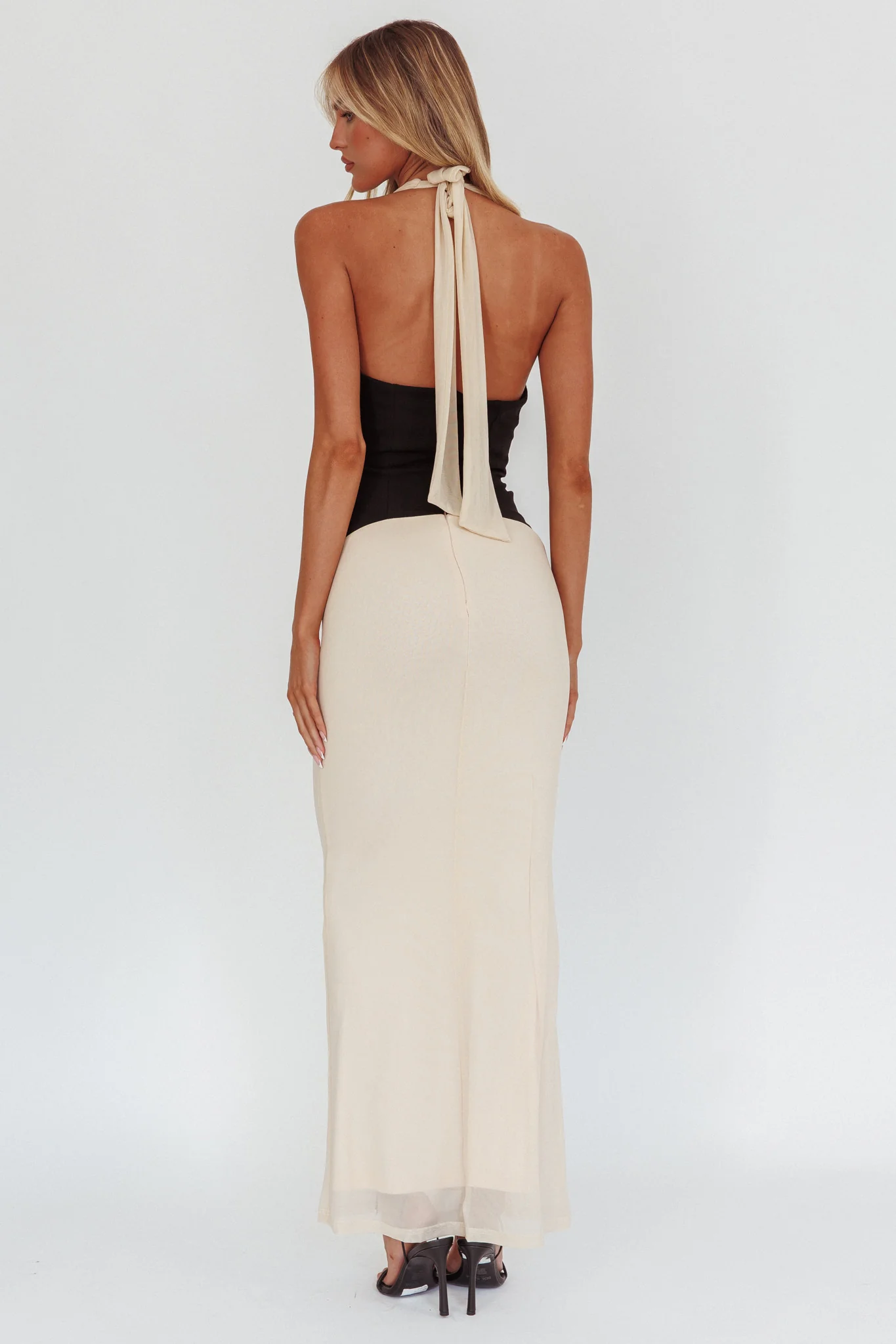 Milos Contrast Halter Maxi Dress Cream - Seraphlike