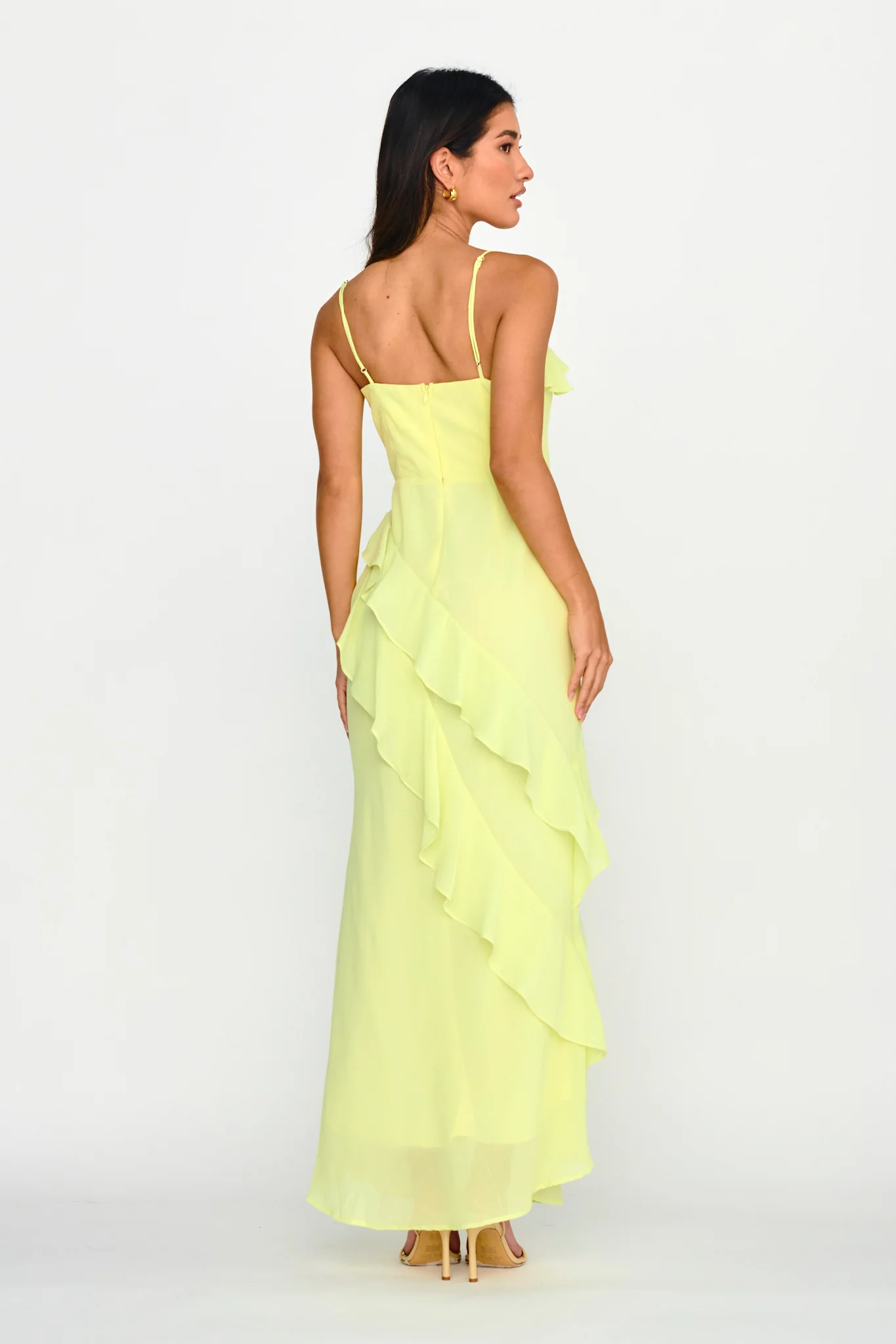 Actual Sunshine Ruffle Trim Maxi Dress Lime - Seraphlike