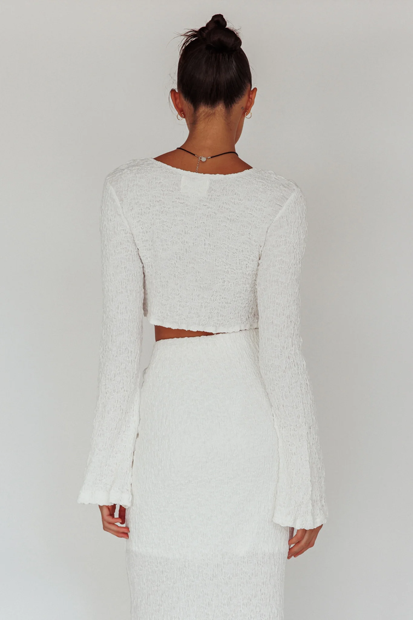 Treasures Flared Cuff Crop Top White - Seraphlike