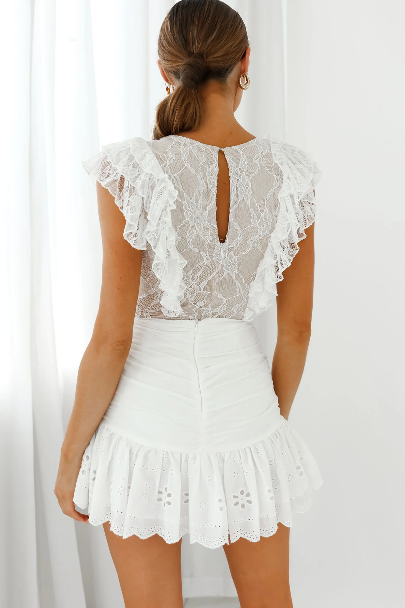 Spring Fling Frill Trim Lace Bodysuit White - Seraphlike